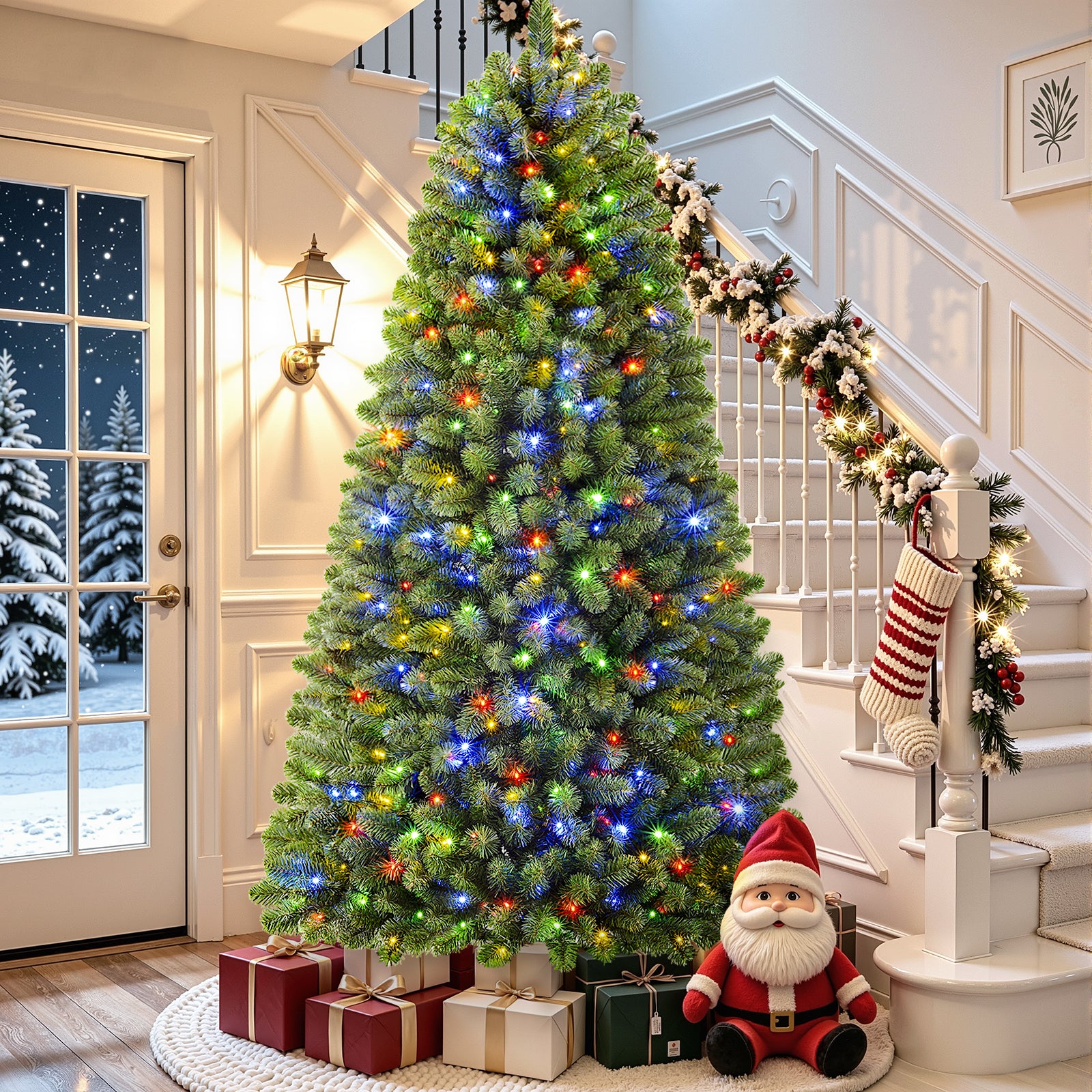 7.5ft Pre-lit Classic Spruce Artificial Christmas Tree with Multi-Color LED Lights