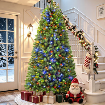 7.5ft Pre-lit Classic Spruce Artificial Christmas Tree with Multi-Color LED Lights