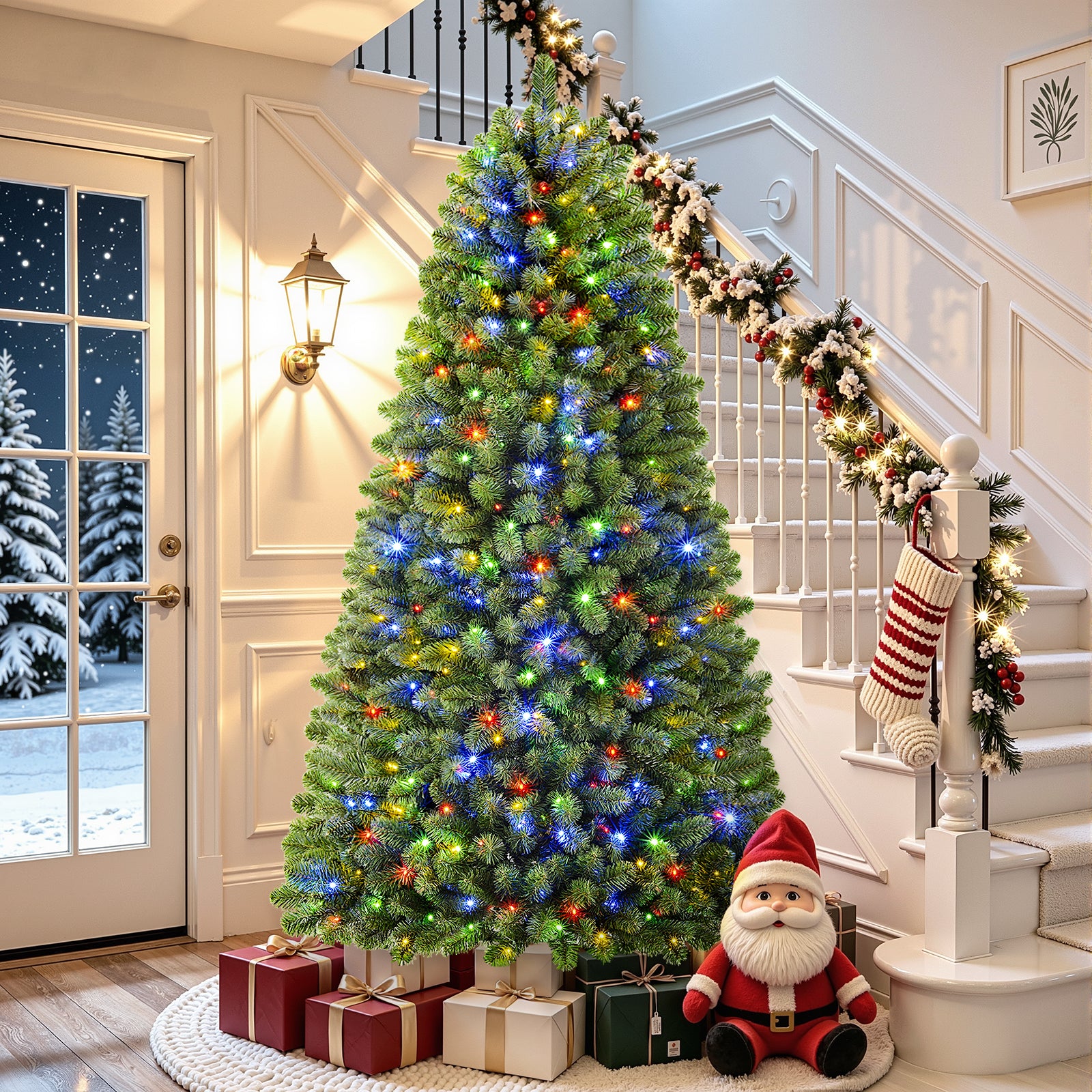7ft Pre-lit Classic Spruce Artificial Christmas Tree with Multi-Color LED Lights