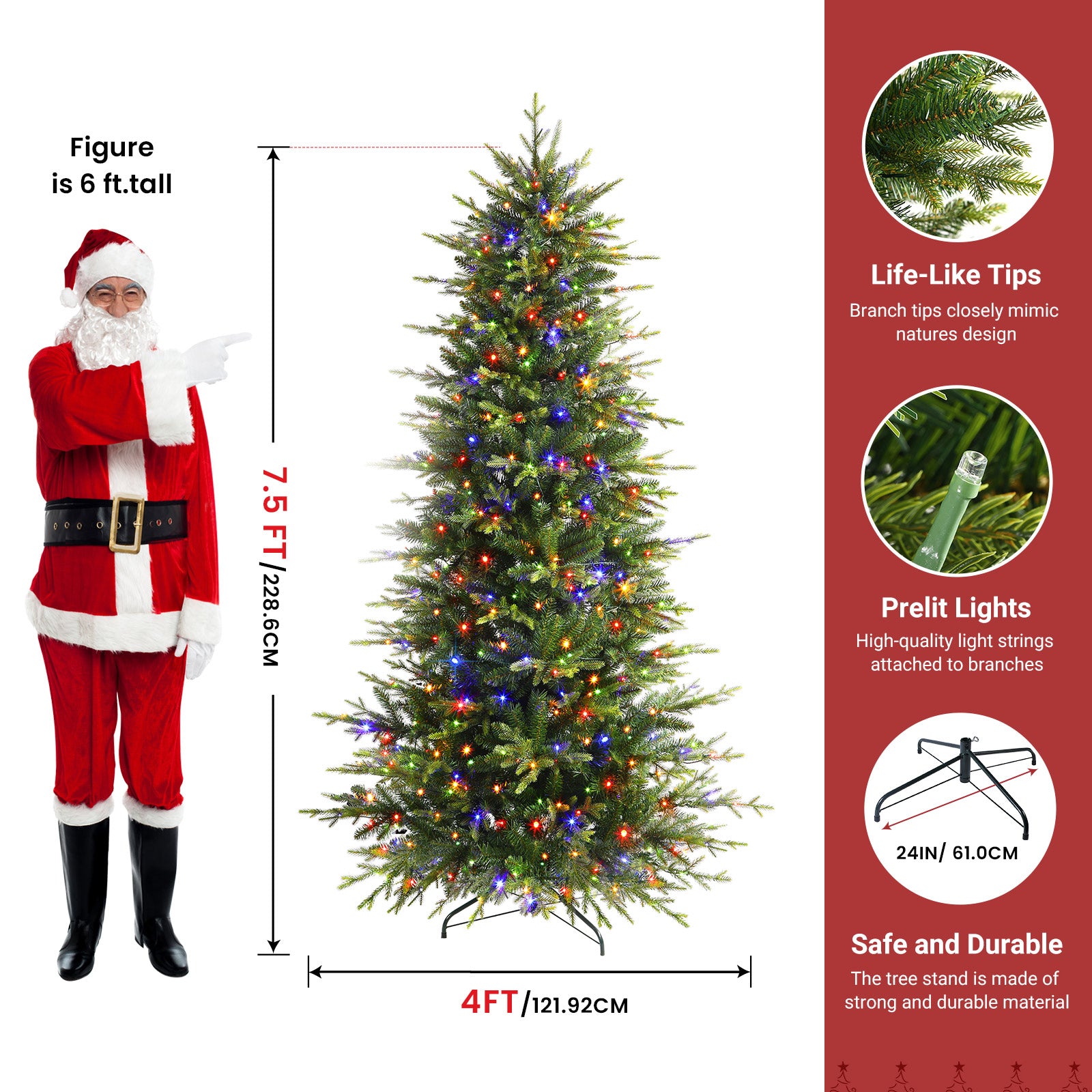 Aspen Slim Noble Fir Christmas Trees with Multi-Color Lights - SHareconn