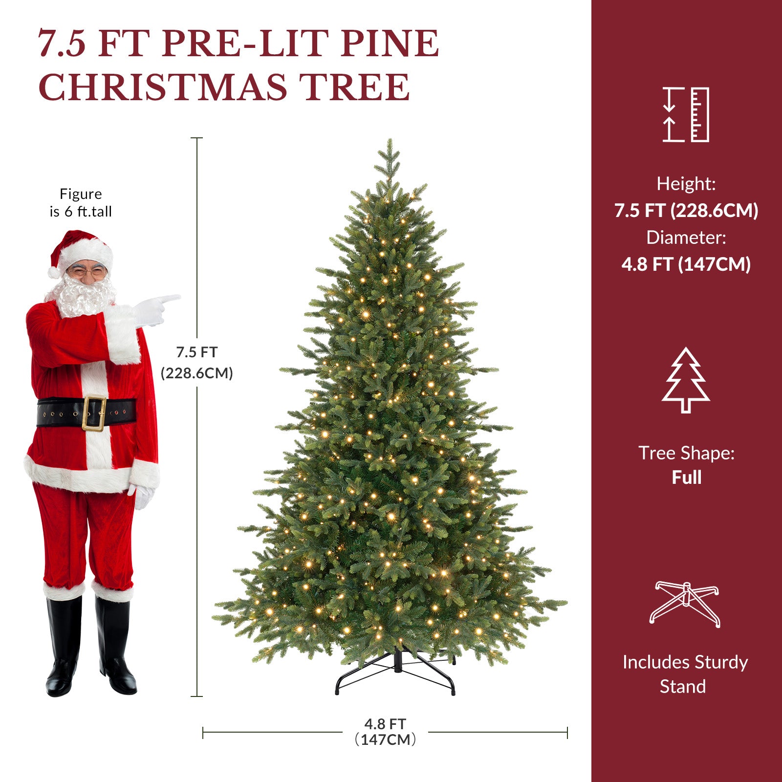 Twinkling Balsam Fir Pre-Lit Artificial Christmas Tree, 1792-5538 Branch Tips & 250-680 LED Lights, 17 Mode with Remote | 5/6/7/7.5/8/9FT