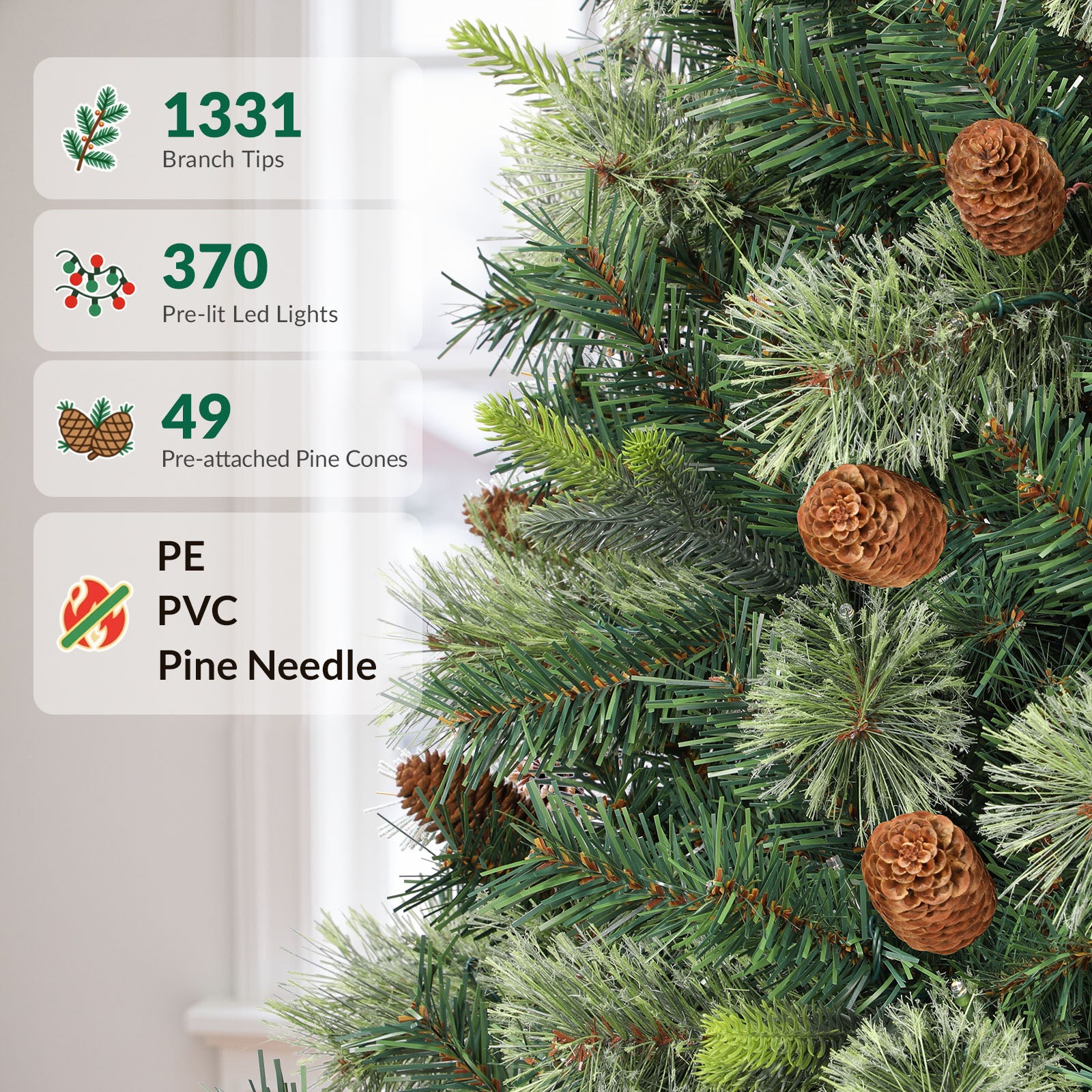 Pre-lit Carolina Pine Artificial Christmas Trees with 2 in 1 Multi-Color LED Lights and Remote