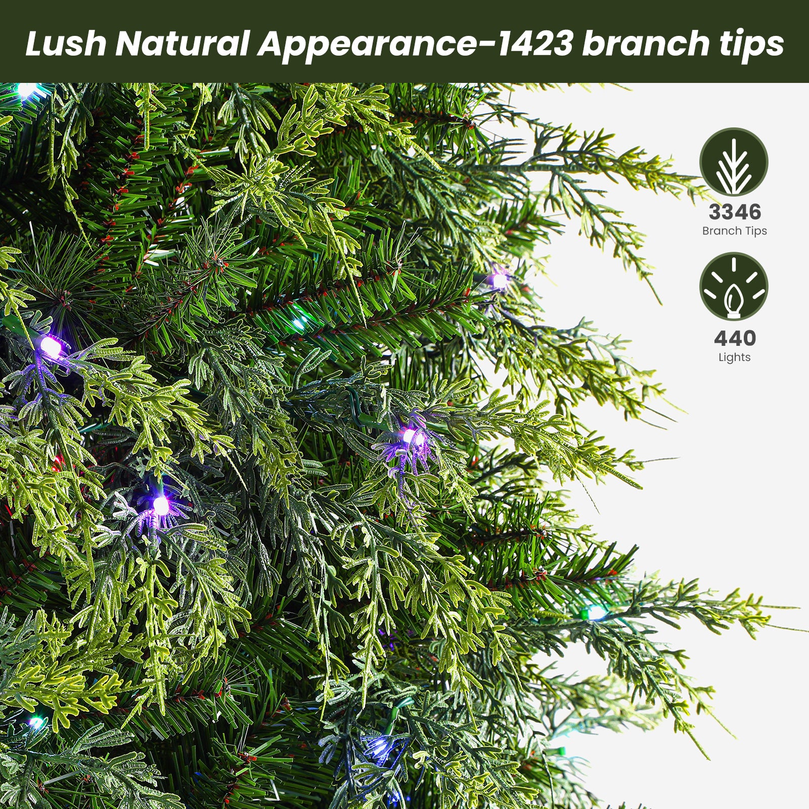 7.5ft Cypress Spruce Artificial Christmas Tree with RGB Lights - SHareconn