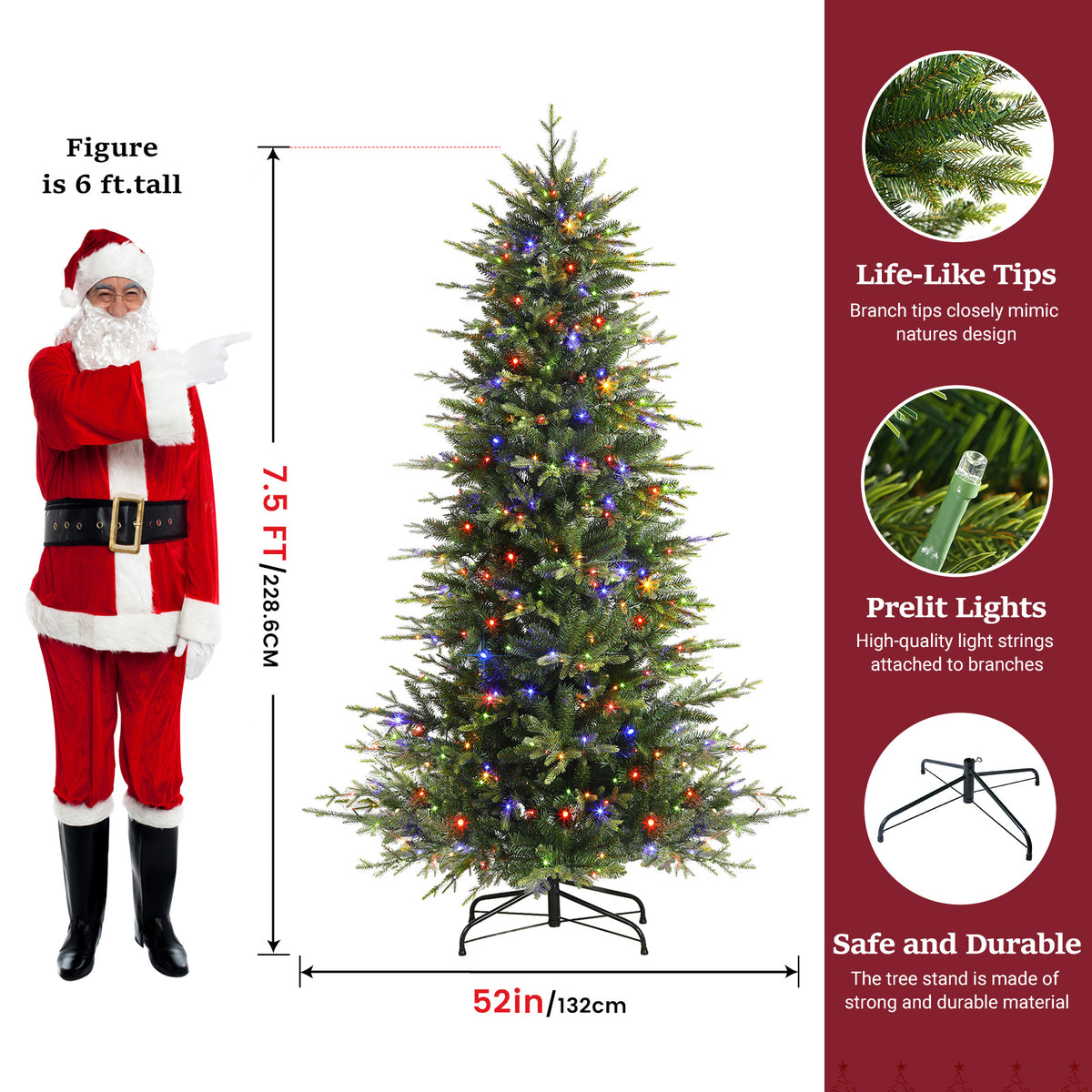 Aspen Slim Noble Fir Christmas Trees with 2 in 1 Warm White&Multi-Color Lights