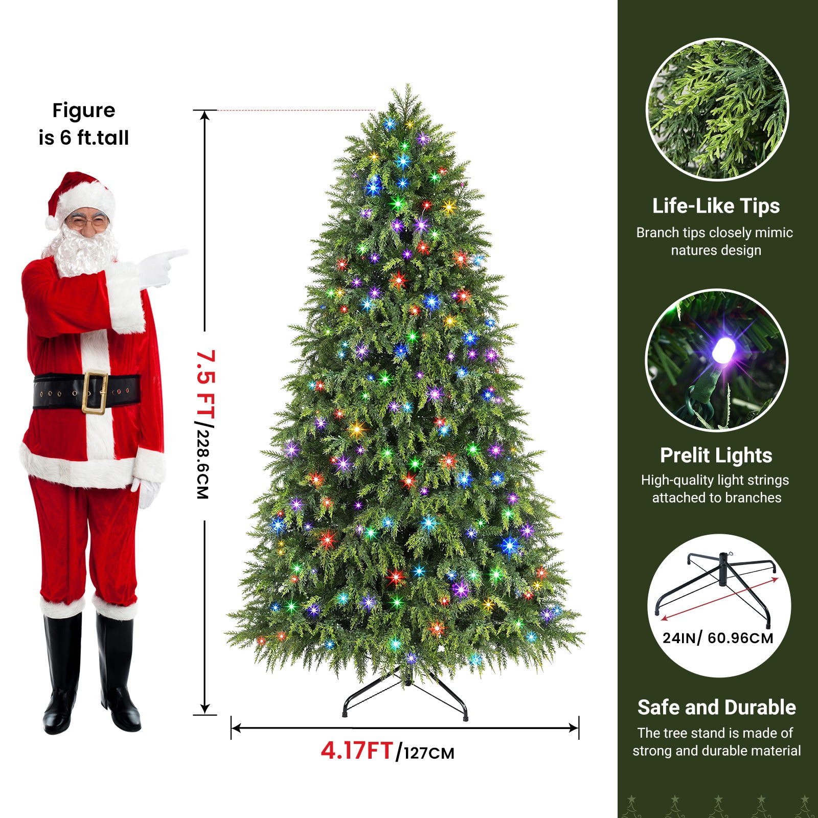 7.5ft Cypress Spruce Artificial Christmas Tree with RGB Lights