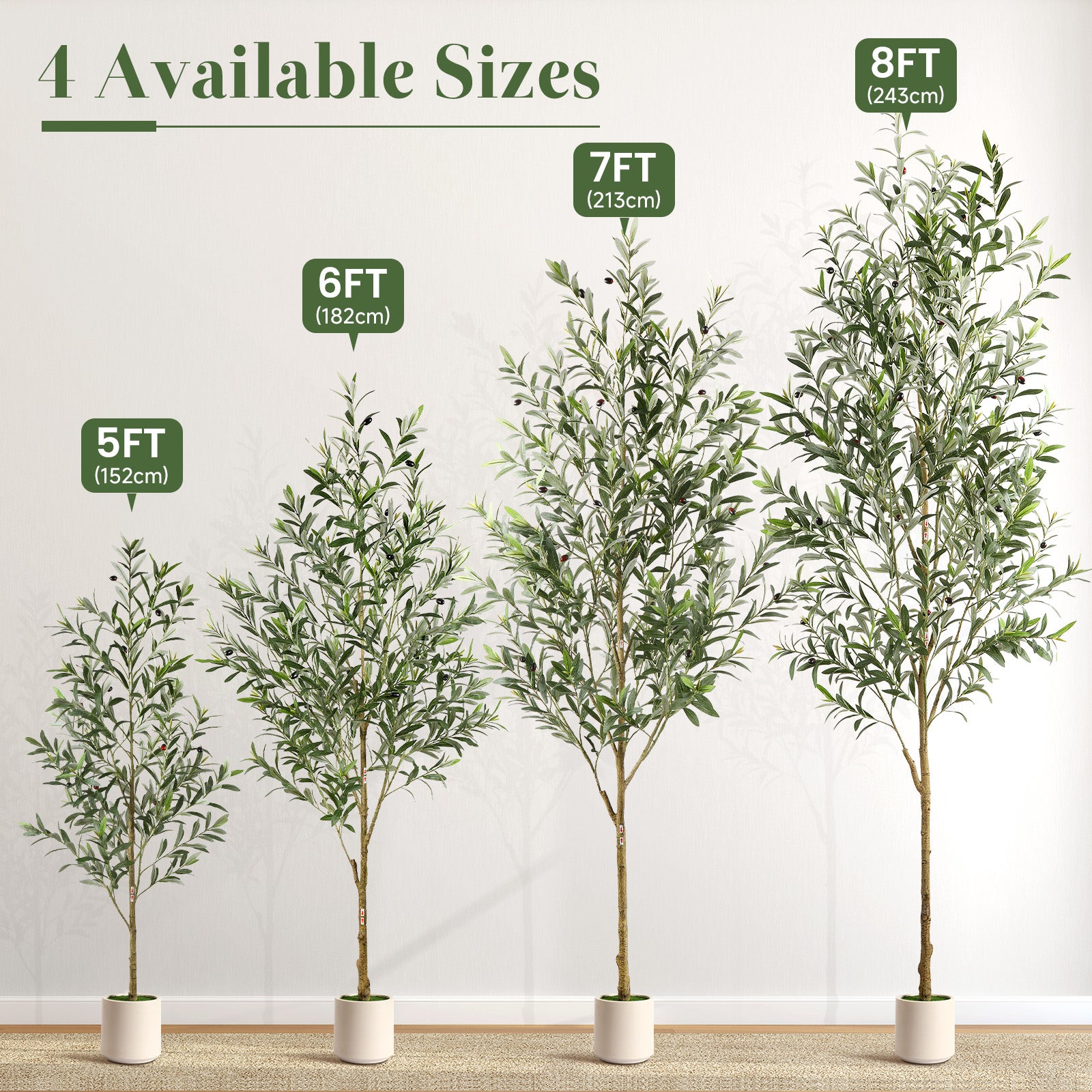 6FT Artificial Olive Trees with White Planter - SHareconn