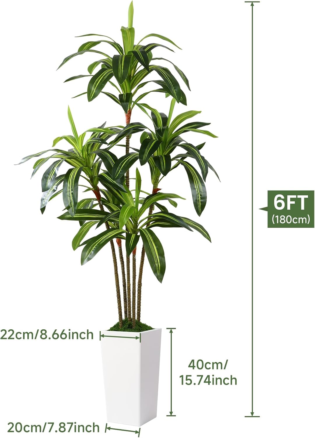Artificial Dracaena Fake Tree with White High Pot