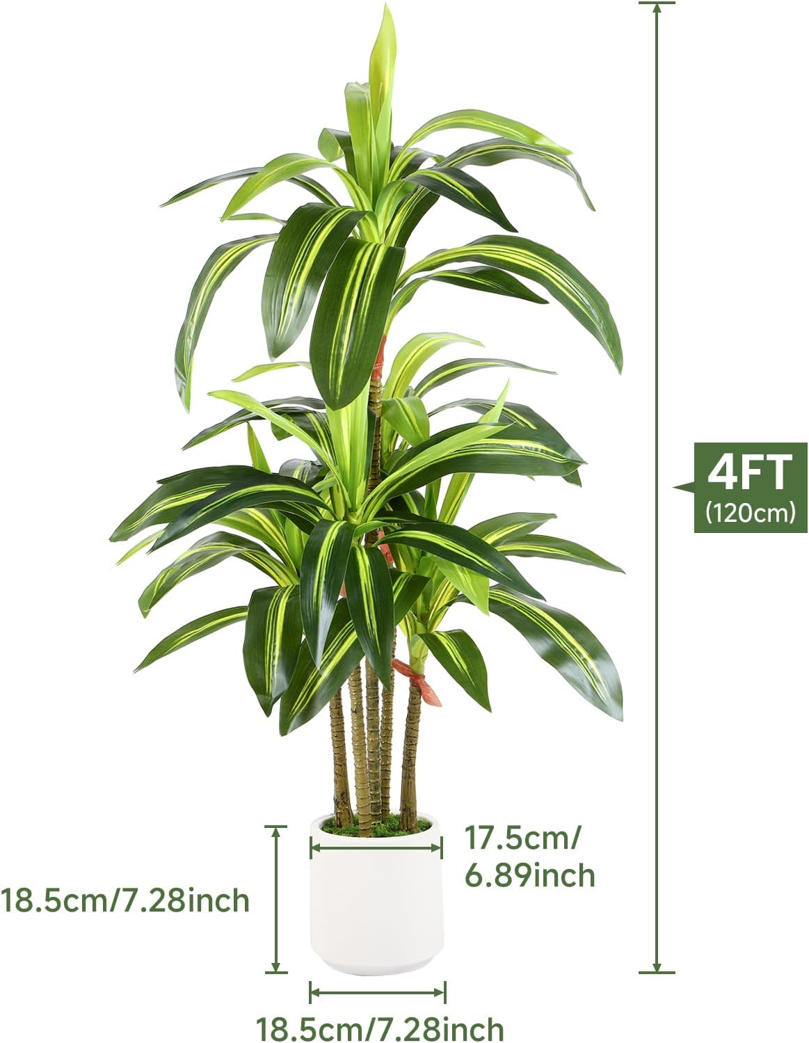 Artificial Dracaena Fake Tree with White High Pot