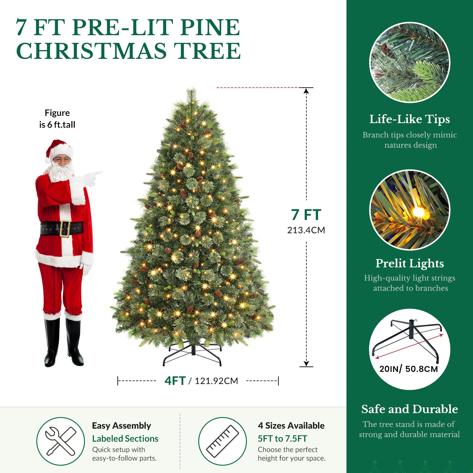 Pre-lit Carolina Pine Artificial Christmas Trees with 2 in 1 Multi-Color LED Lights and Remote