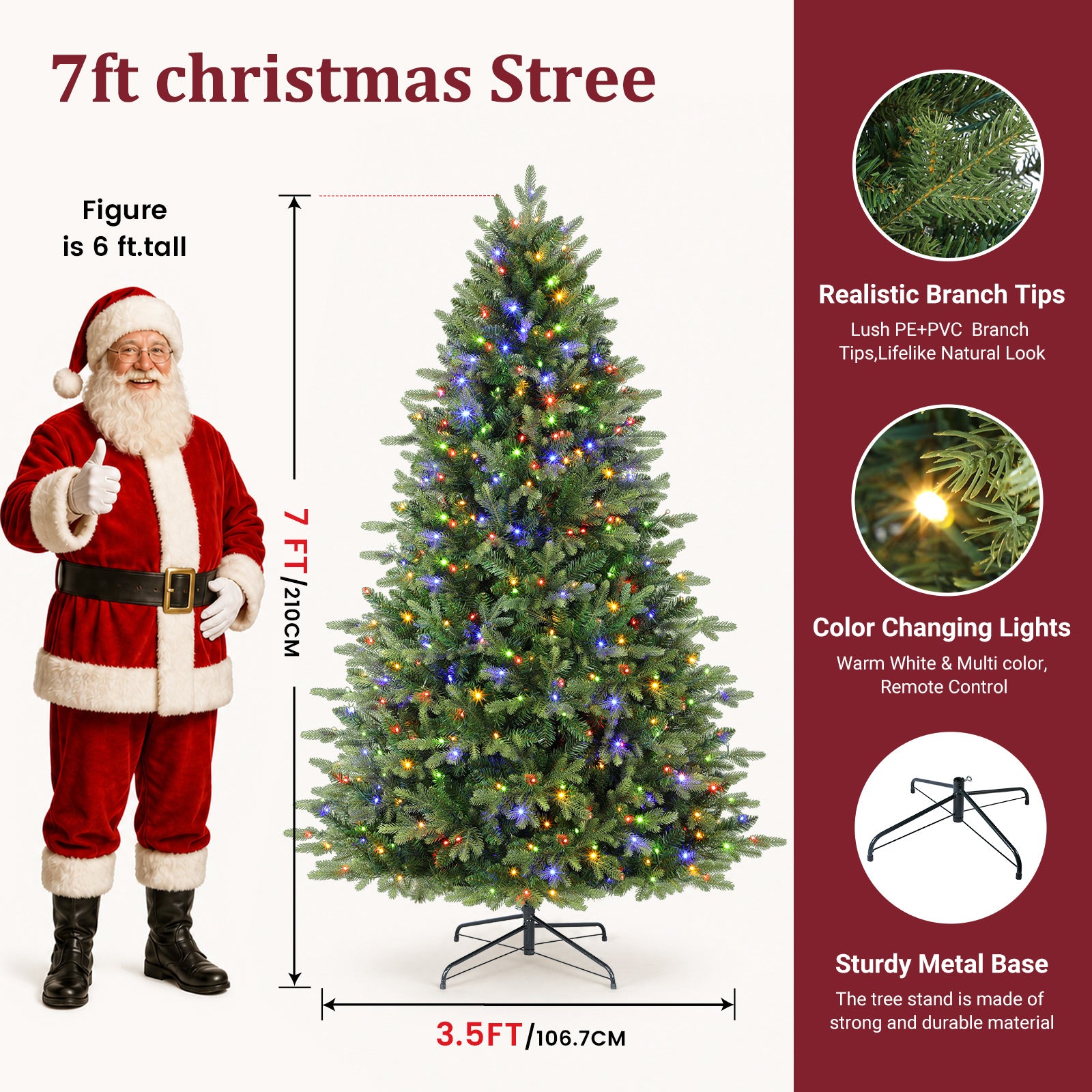 Fraser Fir Artificial Christmas Tree with Multi-Color Lights, 5/6/7/7.5/8/9FT