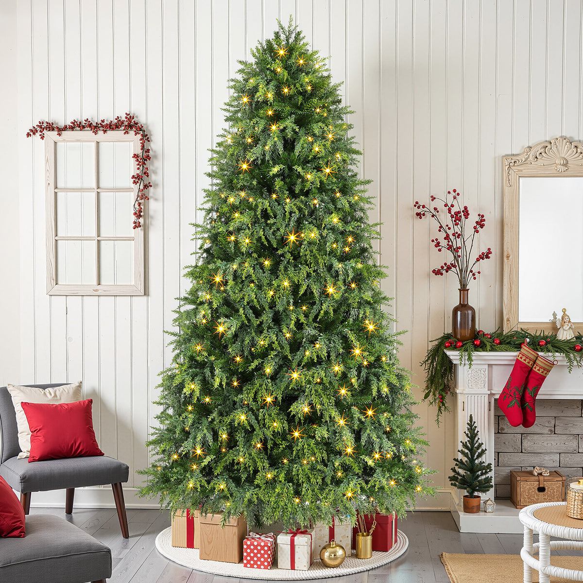 7.5ft Cypress Spruce Artificial Christmas Tree with RGB Lights - SHareconn