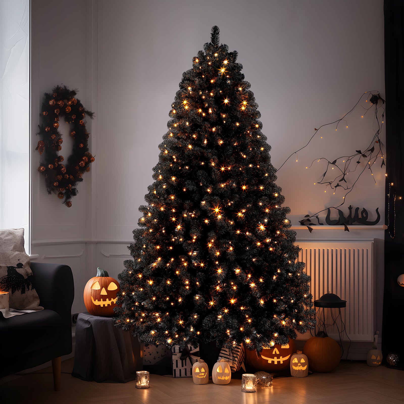 6ft Prelit Artificial Black Christmas Tree with 330 LED Color-Changing Lights and Remote - SHareconn