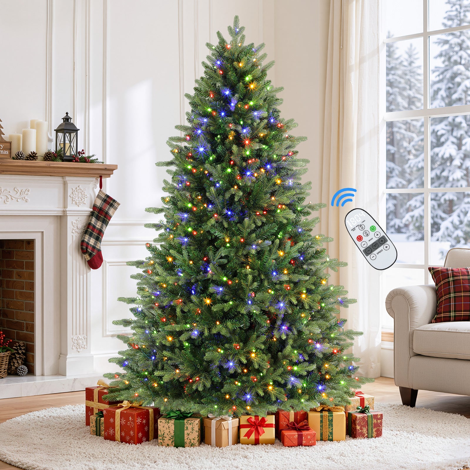 7ft Fraser Fir Artificial Christmas Tree with Multi-Color Lights
