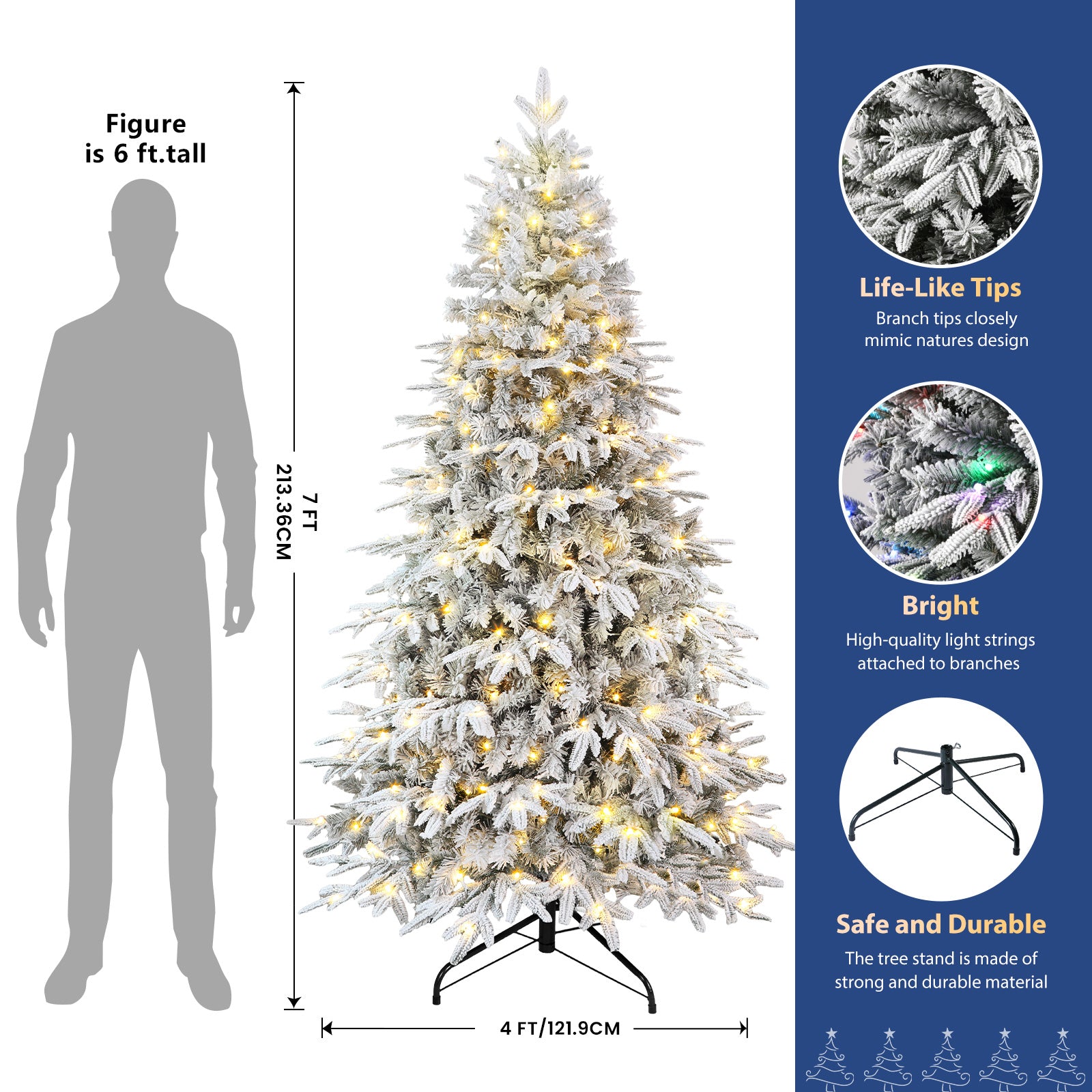 Flocked Aspen Layered Noble Fir Artificial Christmas Tree with RGB Lights-3 Size Available - SHareconn