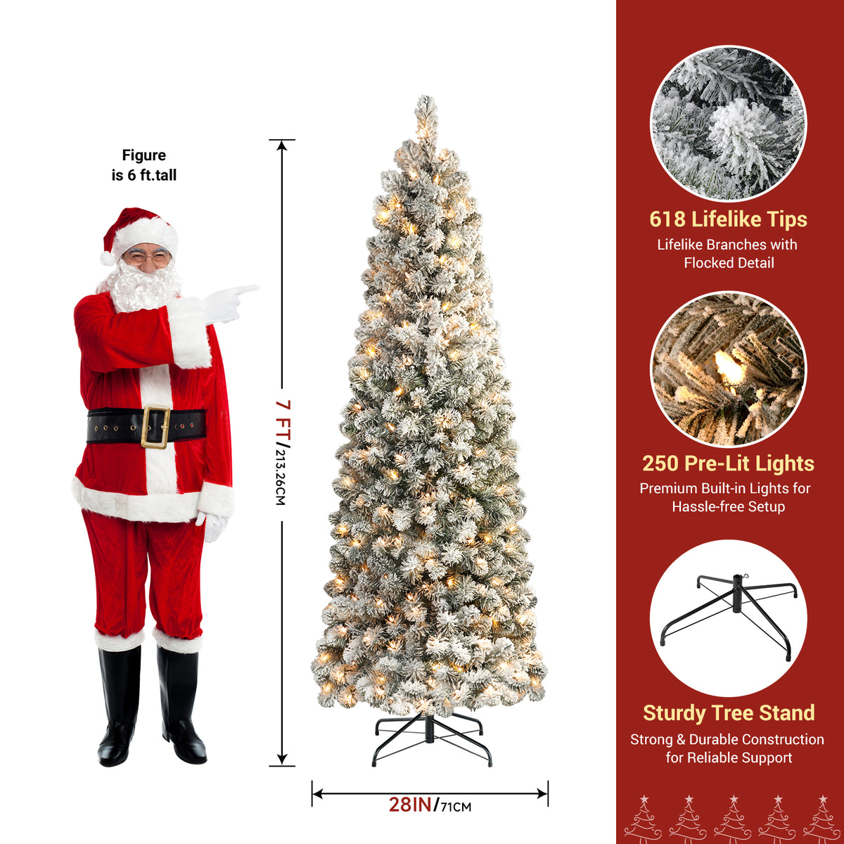 7-foot artificial Christmas tree with flocked spruce branches and warm white lights by SHareconn, perfect for holiday decor.