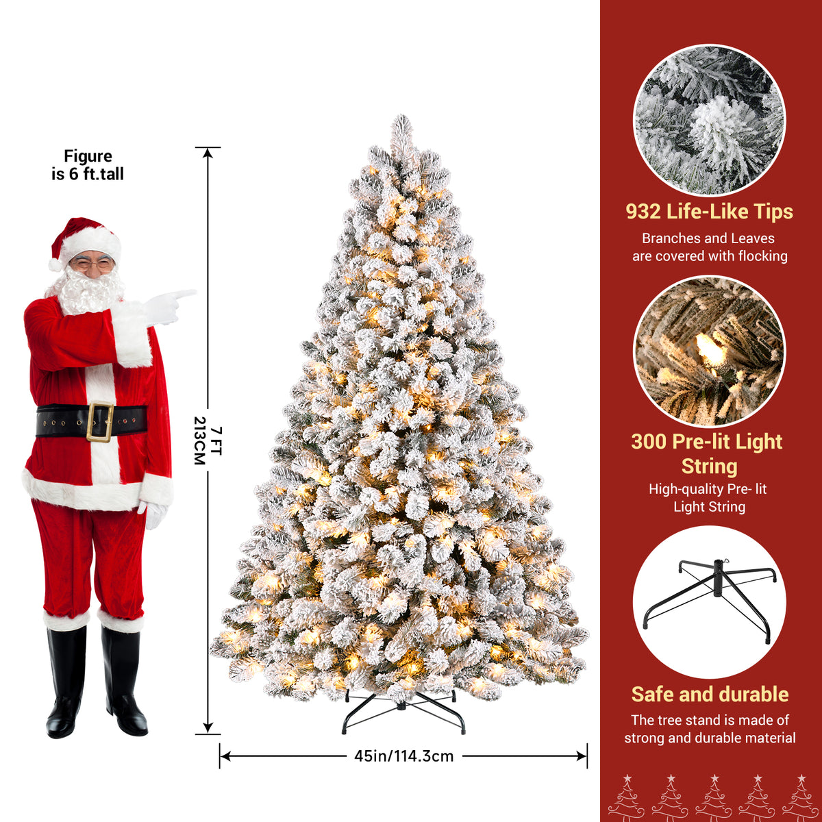 Pre-lit White Flocked Spruce Artificial Christmas Trees with Warm White Lights
