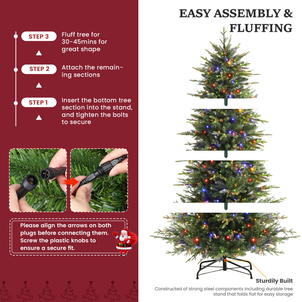 Aspen Slim Noble Fir Christmas Trees with 2 in 1 Warm White&Multi-Color Lights