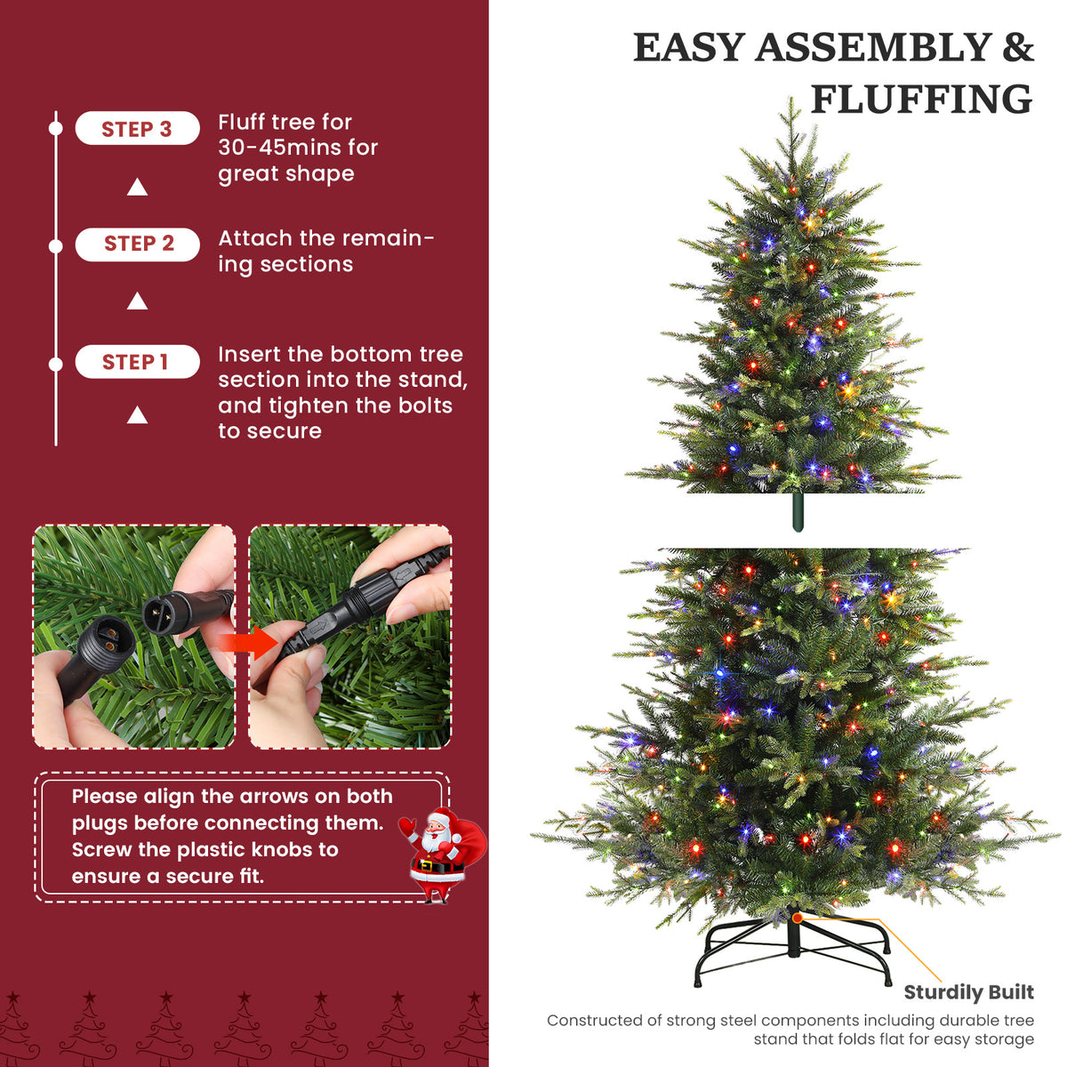 Aspen Slim Noble Fir Christmas Trees with 2 in 1 Warm White&Multi-Color Lights