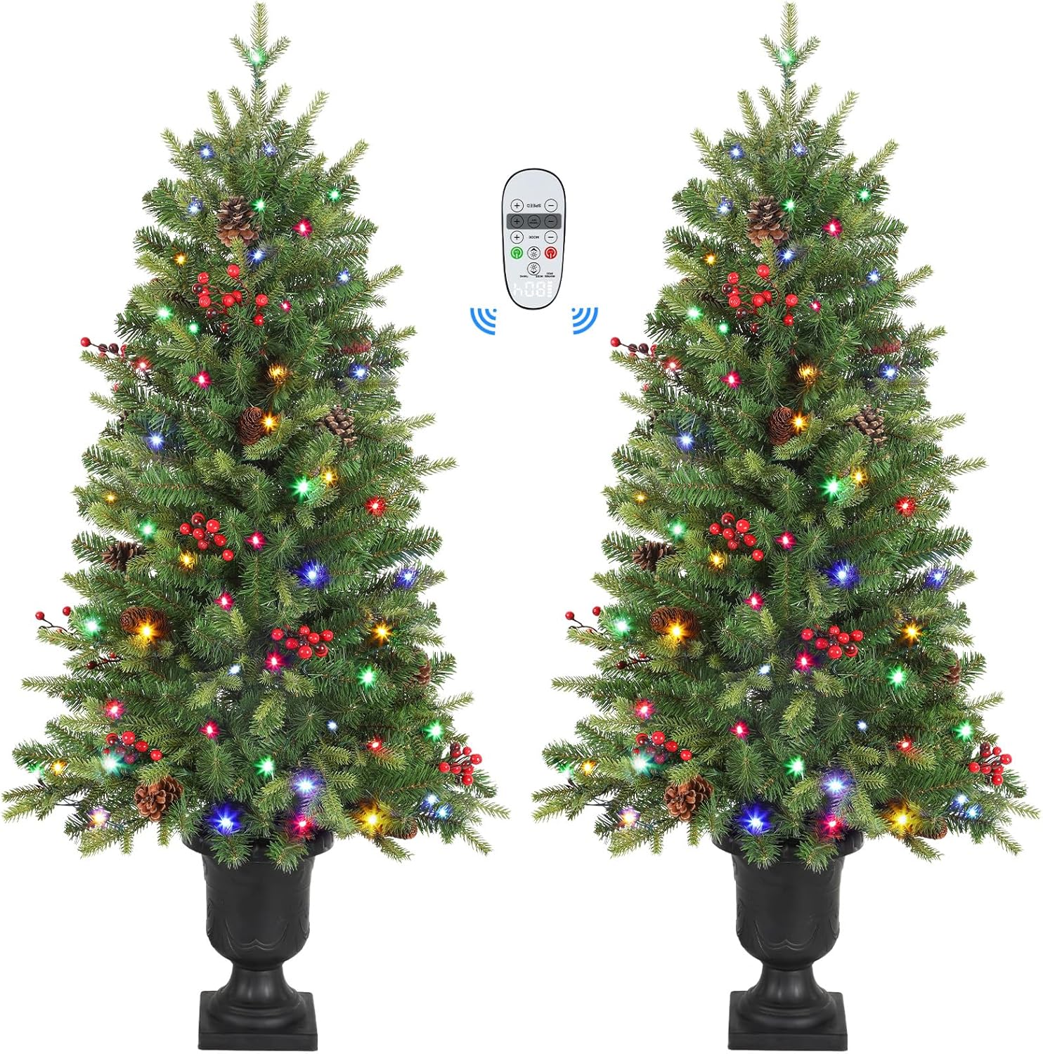 4ft Pre-lit Colored LED Changing Lights Artificial Christmas Tree Mini Entrance Christmas Tree with Remote-2 Packs - SHareconn