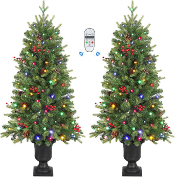4ft Pre-lit Colored LED Changing Lights Artificial Christmas Tree Mini Entrance Christmas Tree with Remote-2 Packs - SHareconn