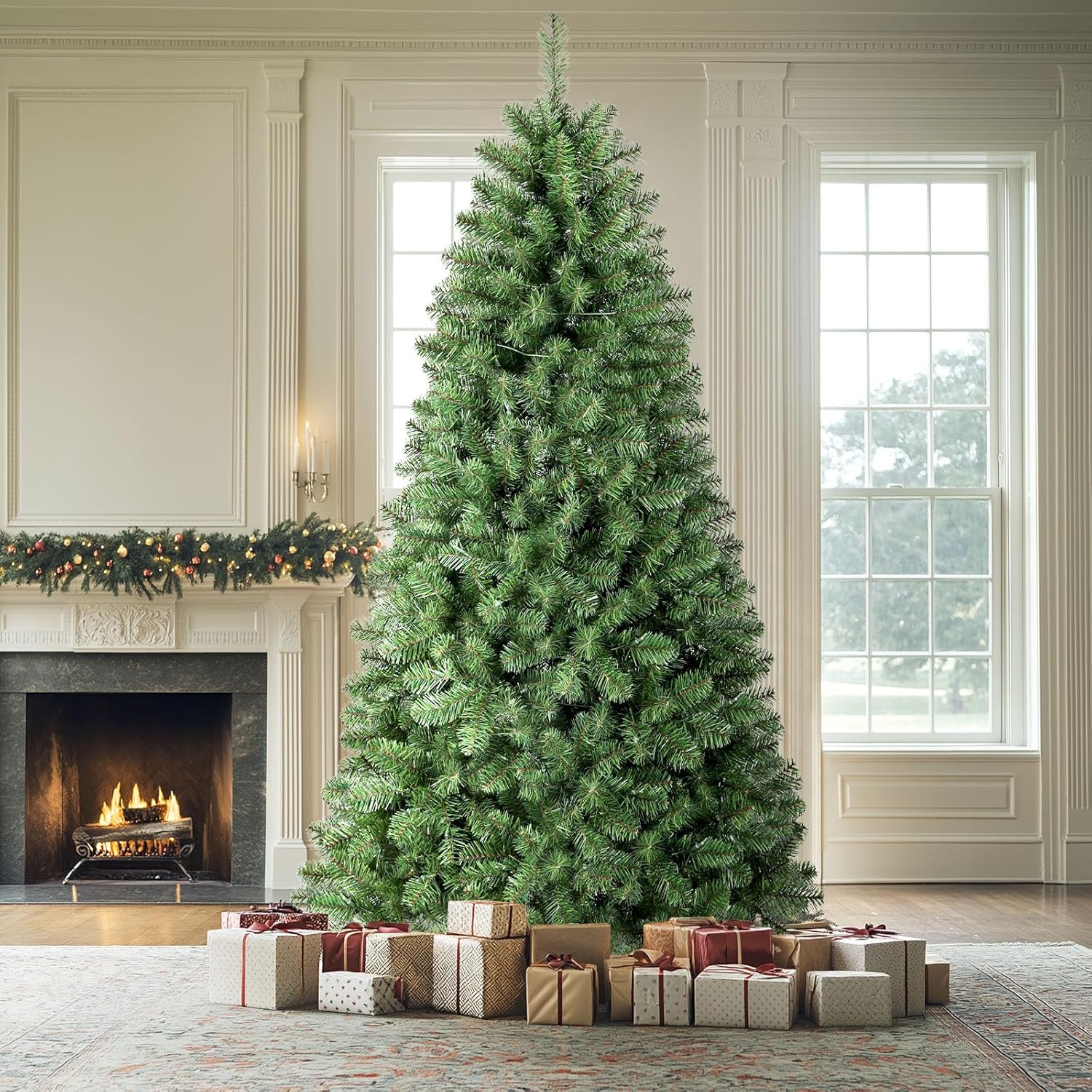 7.5ft Prelit 350 Warm White Lights 998 Branch Premium Artificial Hinged Christmas Tree-Green - SHareconn