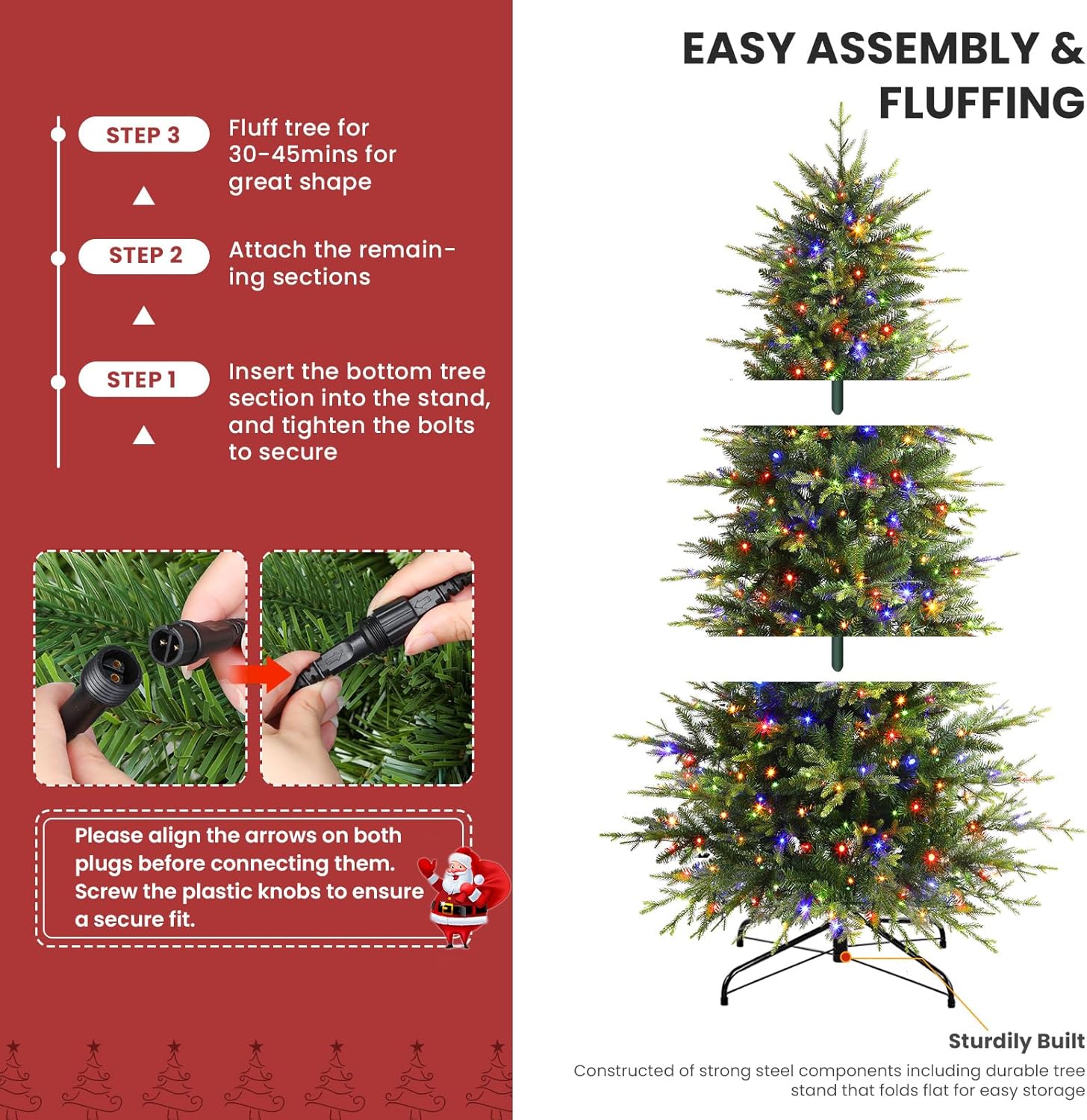 6.5ft Aspen Slim Noble Fir Christmas Trees with Multi Color Lights