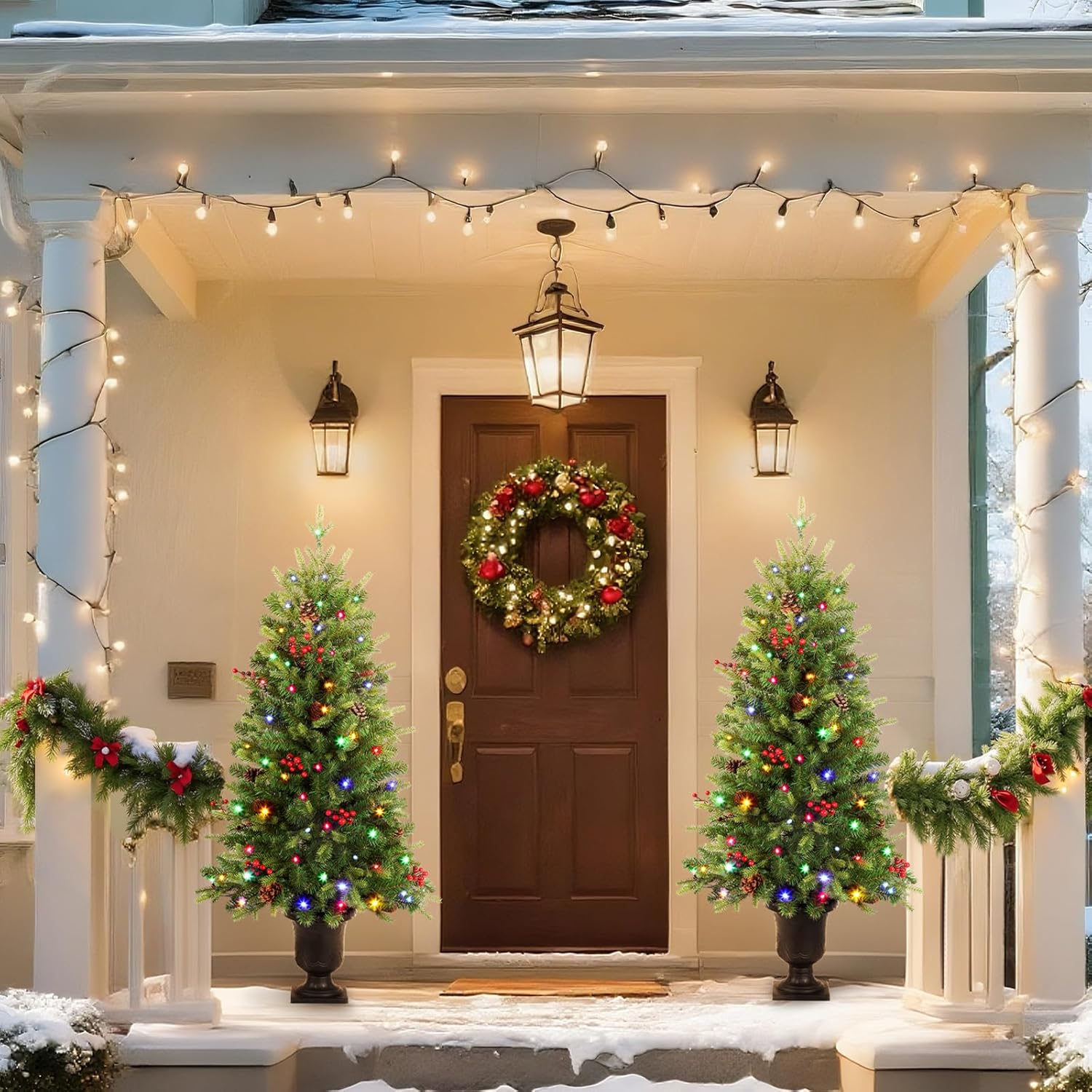 4ft Pre-lit Colored LED Changing Lights Artificial Christmas Tree Mini Entrance Christmas Tree with Remote-2 Packs - SHareconn