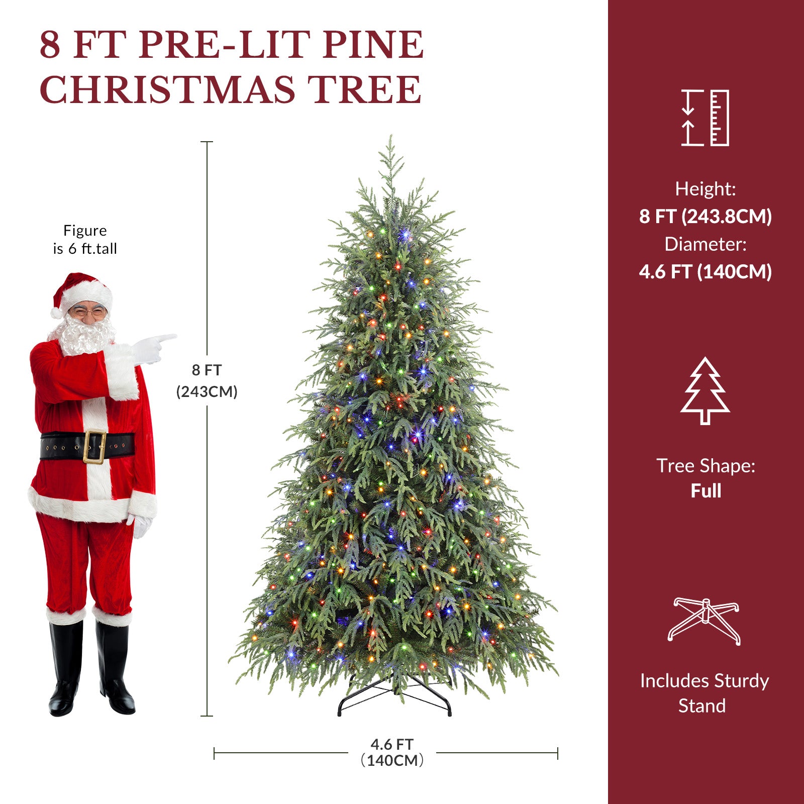 8ft Norfolk Pine Christmas Trees with 17 Modes Multi-Color Lights