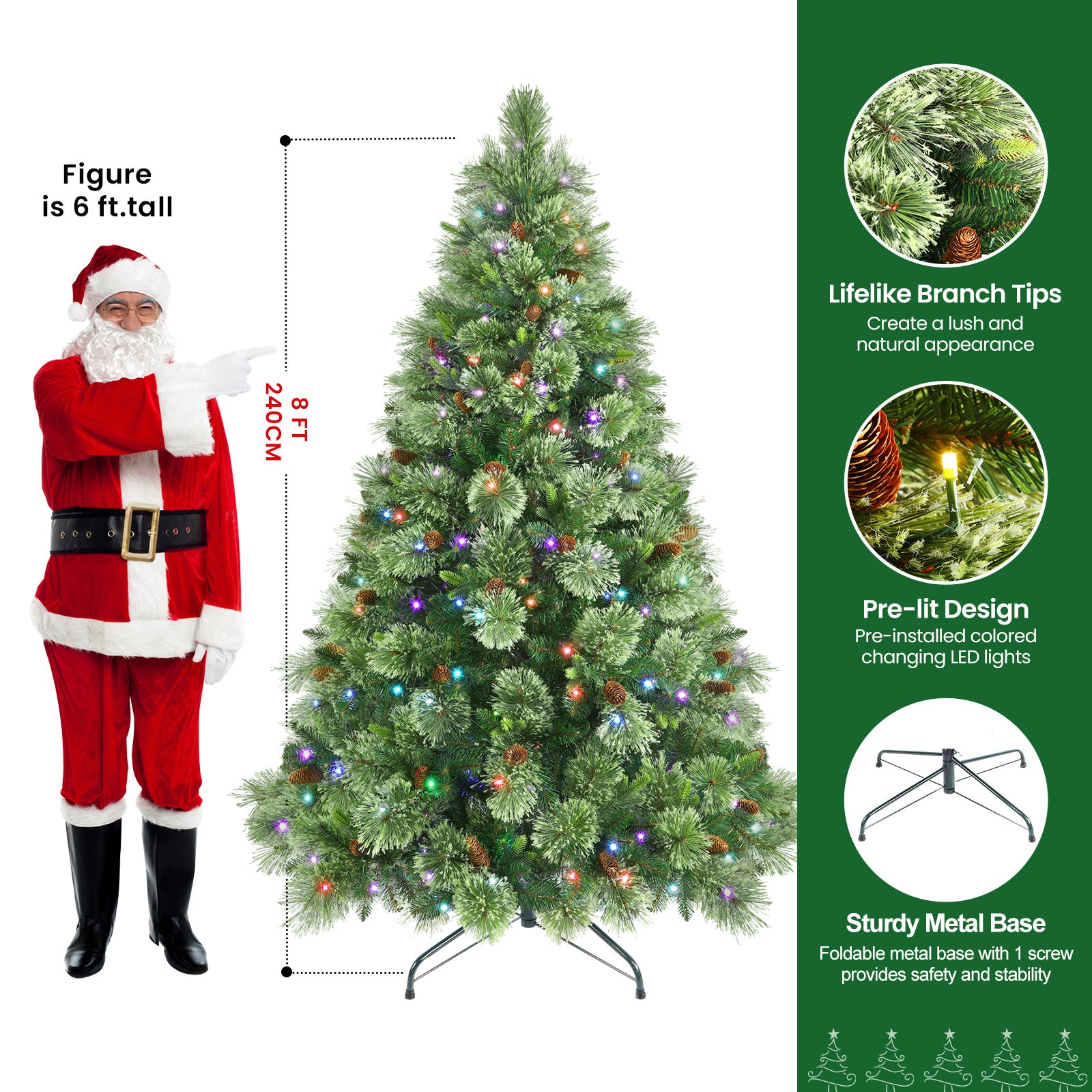 Prelit RGB Lights Carolina Pine Artificial Christmas Pine Trees with Remote - SHareconn