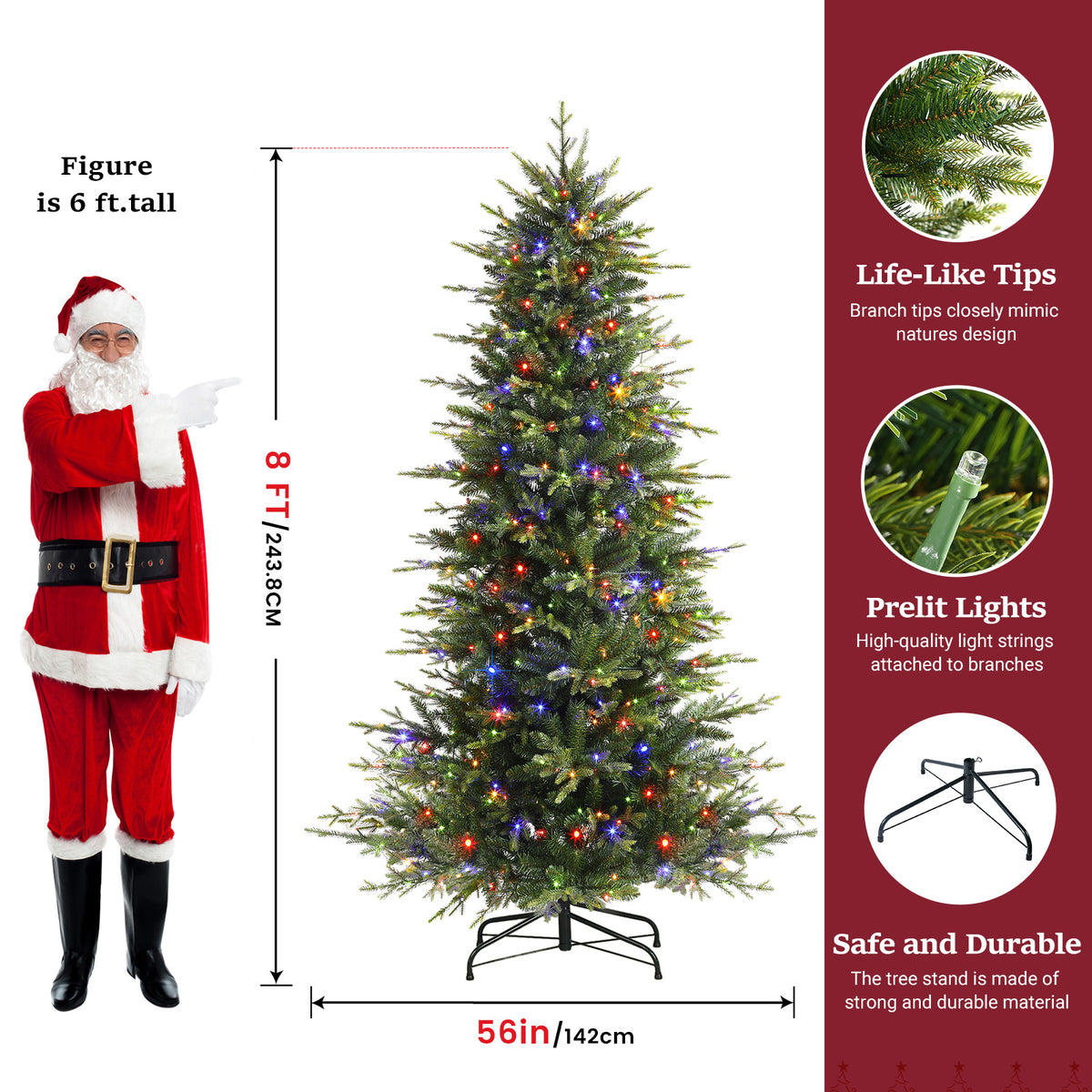 Aspen Slim Noble Fir Christmas Trees with 2 in 1 Warm White&Multi-Color Lights