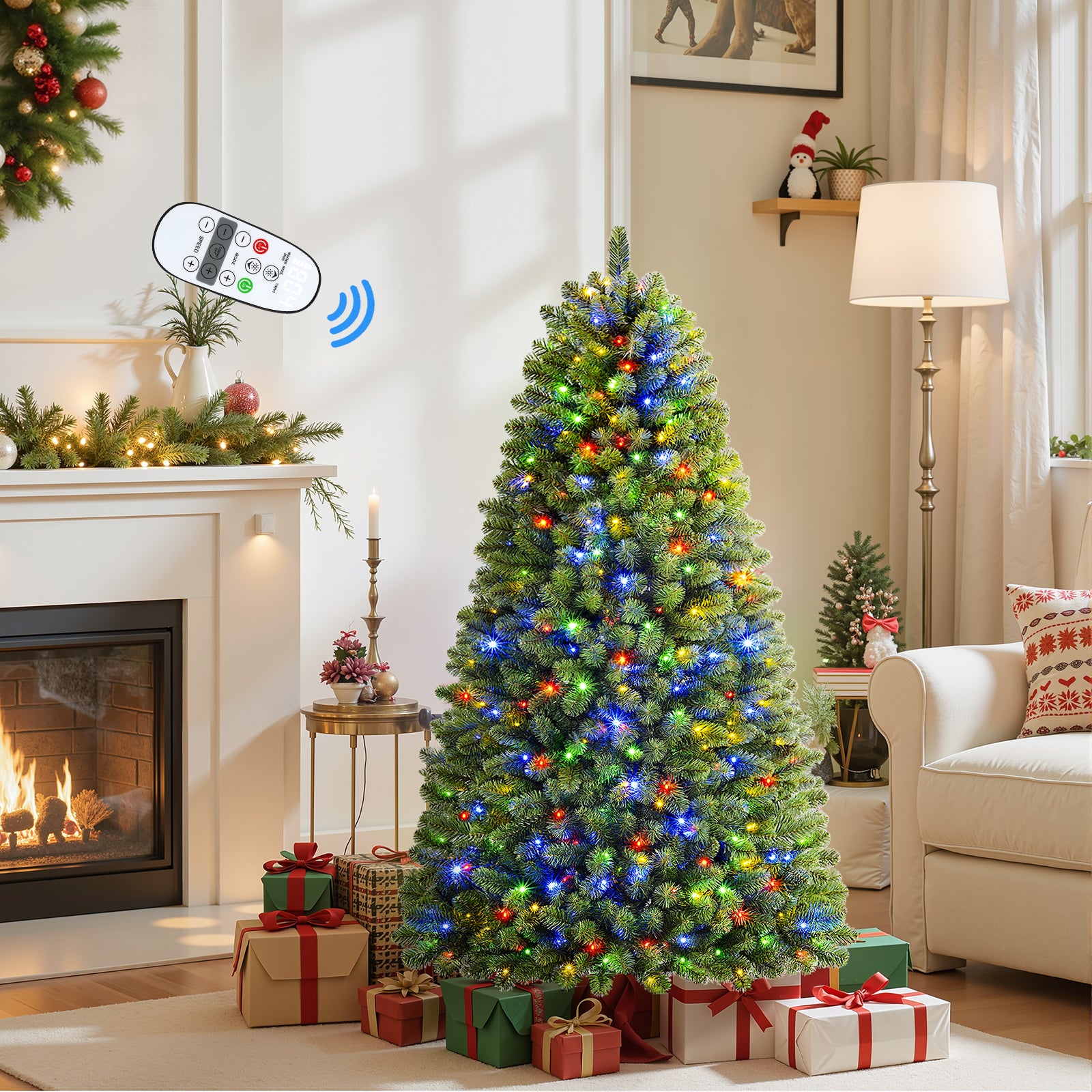 4.5ft Pre-lit Classic Spruce Artificial Christmas Tree with Multi-Color LED Lights