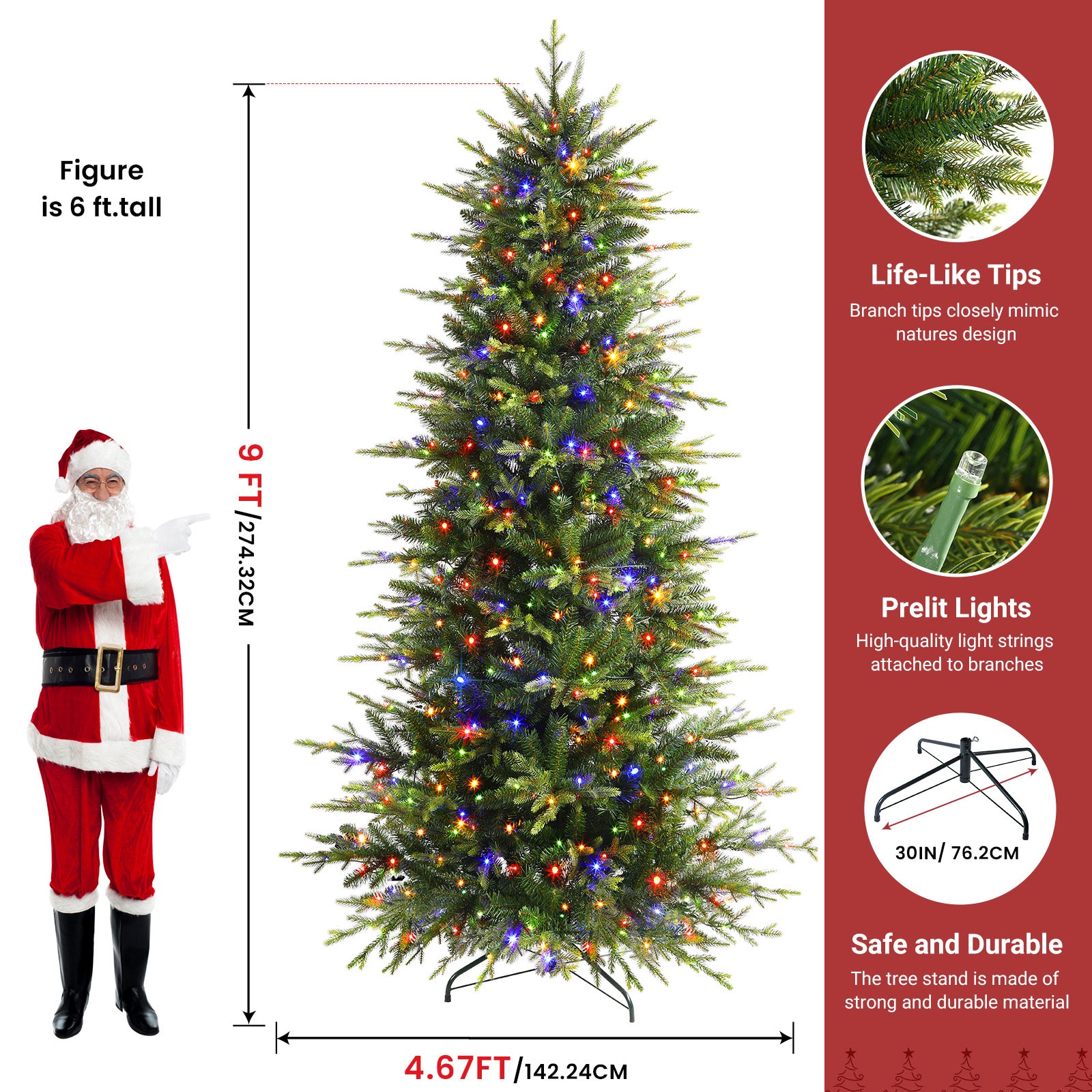 Aspen Slim Noble Fir Christmas Trees with Multi-Color Lights - SHareconn