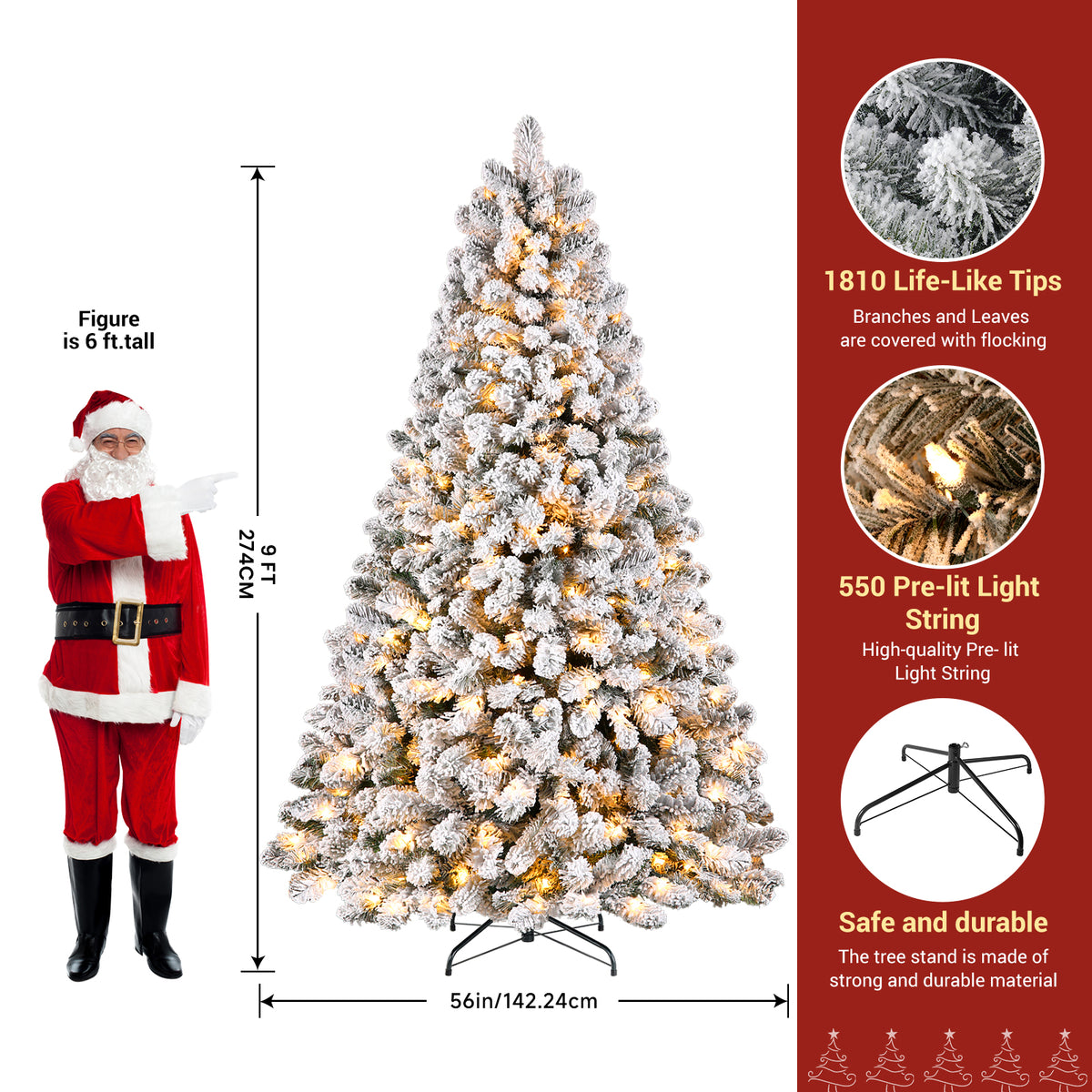 Pre-lit White Flocked Spruce Artificial Christmas Trees with Warm White Lights