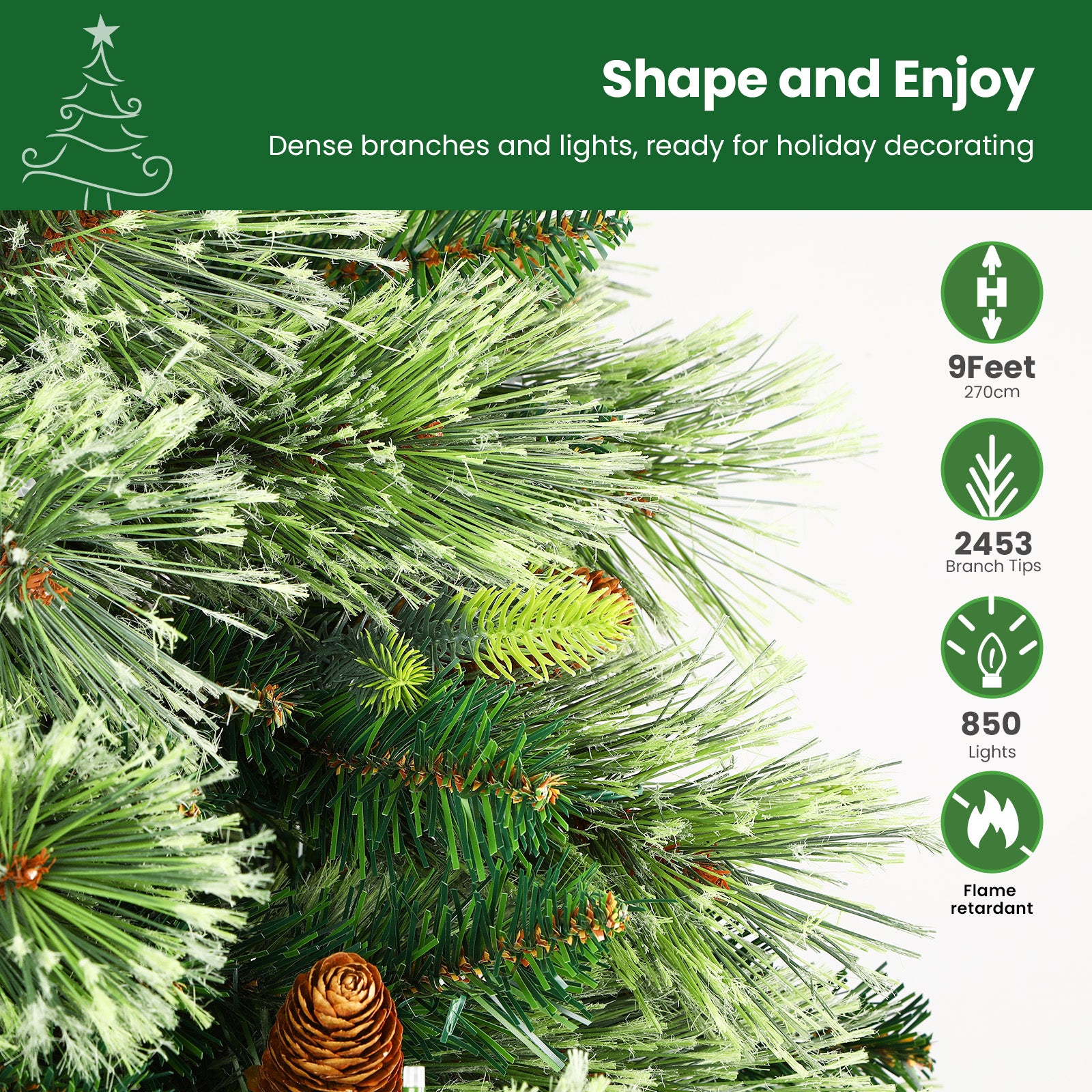 9ft Prelit RGB Lights Carolina Pine Artificial Christmas Pine Trees with Remote
