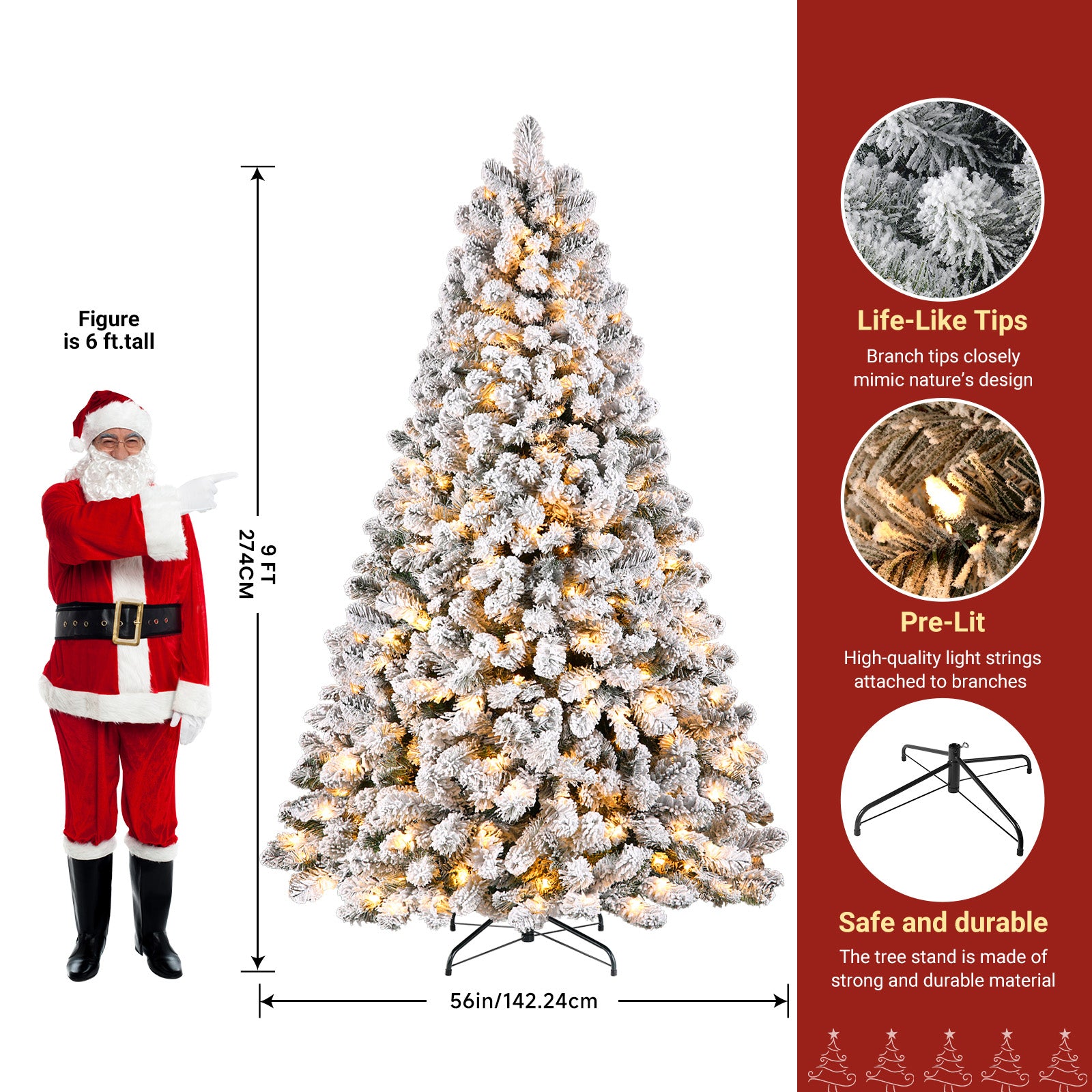 Pre-lit White Flocked Spruce Artificial Christmas Trees with Warm White Lights - SHareconn