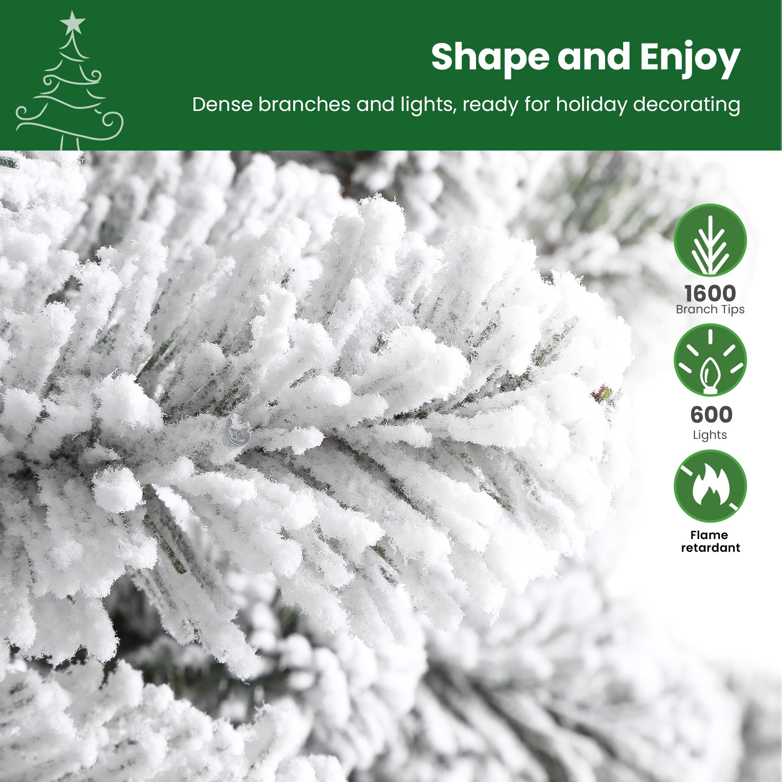 Realistc Snow Flocked Spruce Artificial Christmas Trees with 106 RGB Lighting Modes&Remote - SHareconn