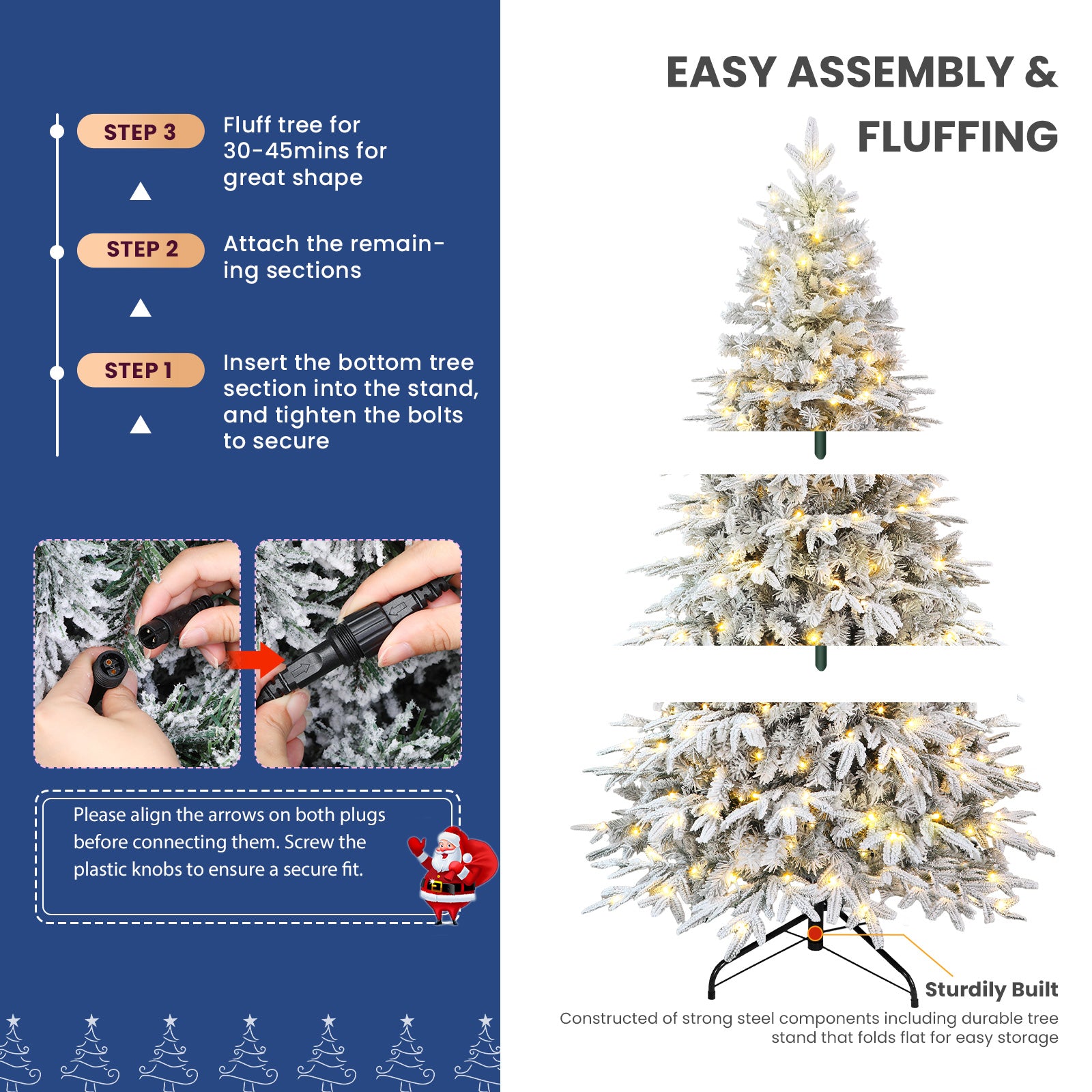 Flocked Aspen Layered Noble Fir Artificial Christmas Tree with RGB Lights-3 Size Available - SHareconn