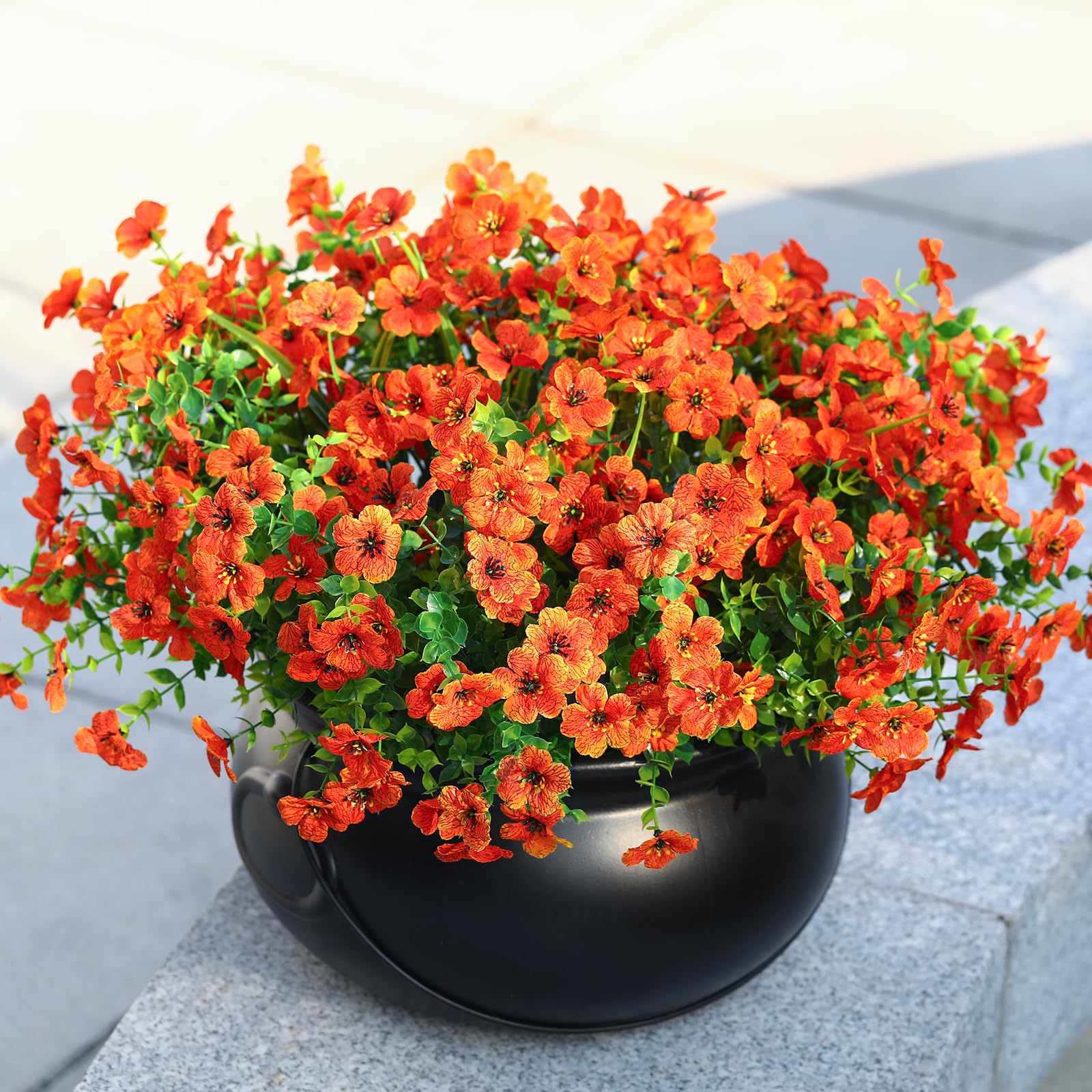 24 Bundles Artificial Flowers for Outdoors Decoration, UV Resistant Silk Violet Faux Colorful Daisy Eucalyptus, Orange