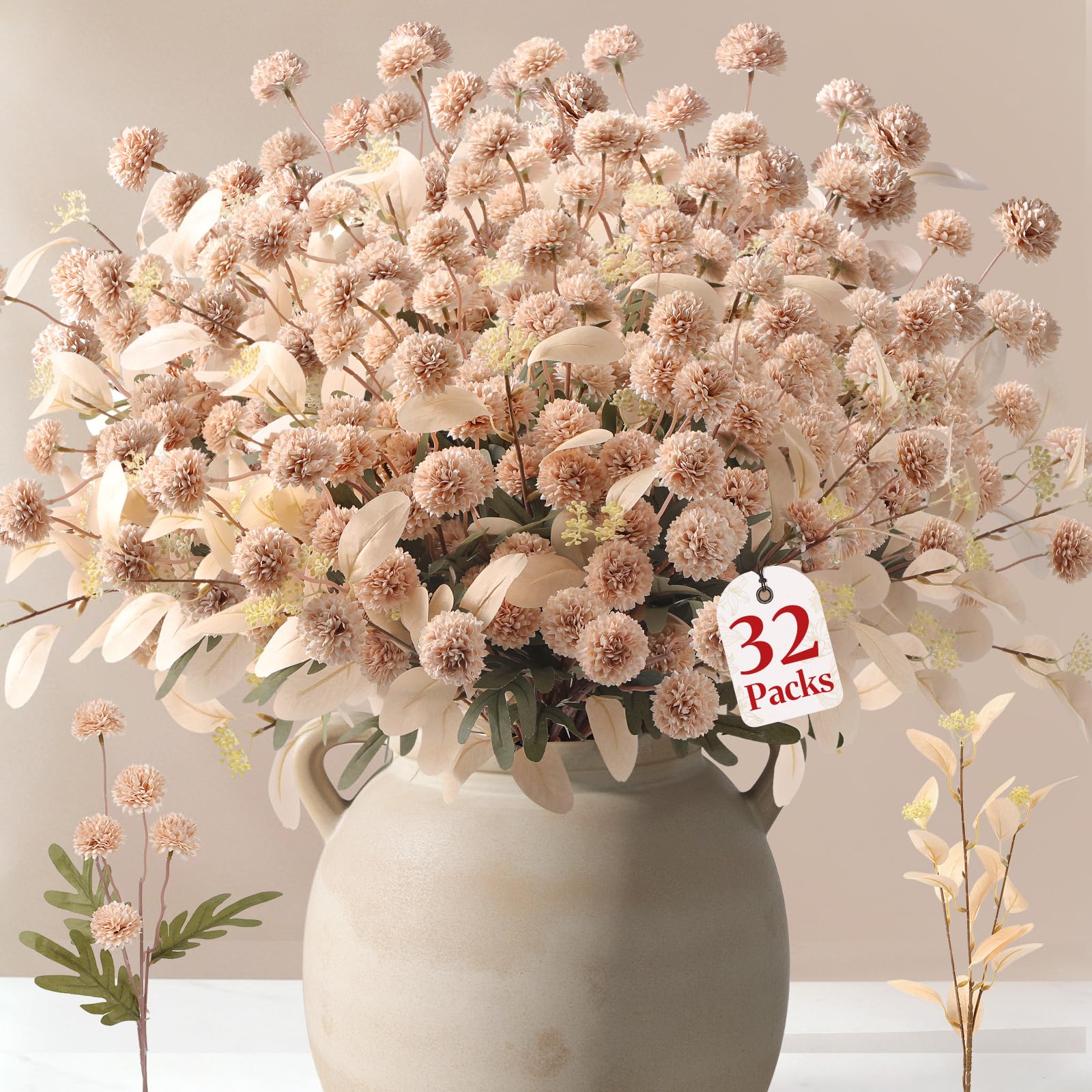 Artificial Pompon Chrysanthemum-Beige,16PCS/32PCS - SHareconn