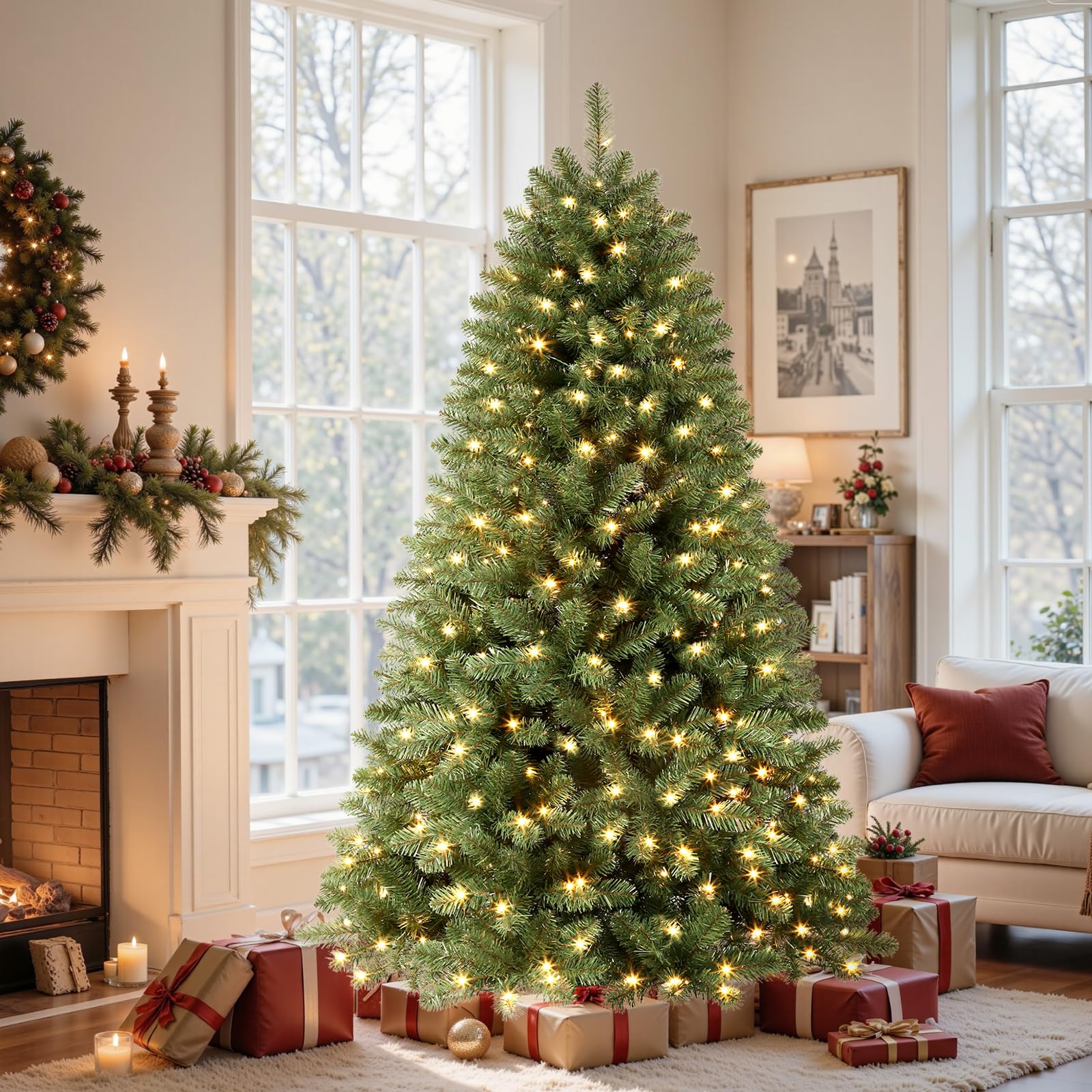 6ft Prelit 250 Warm White Lights Artificial Christmas Tree - SHareconn