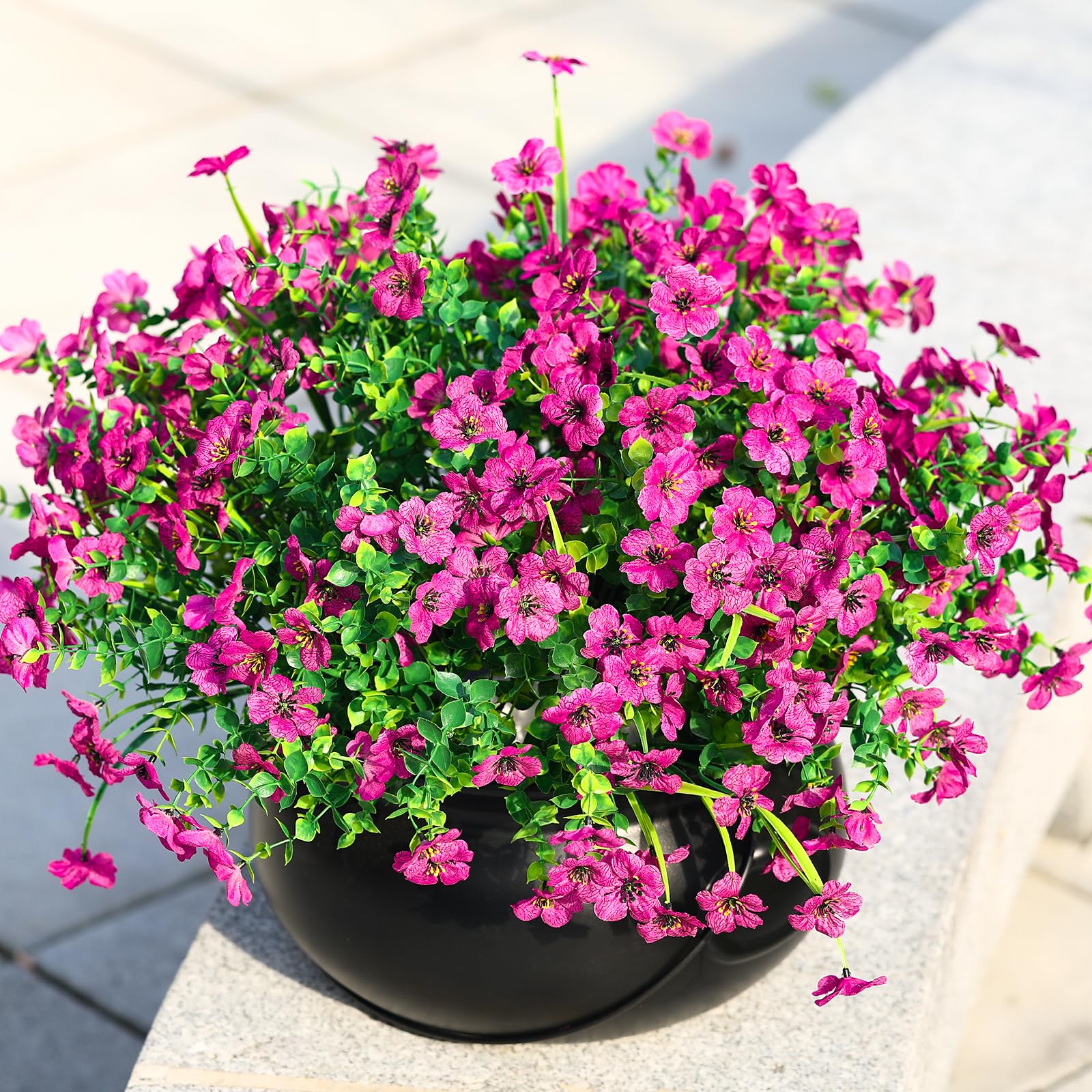 24 Bundles Artificial Flowers for Outdoors Decoration, UV Resistant Silk Violet Faux Colorful Daisy Eucalyptus, Rosered