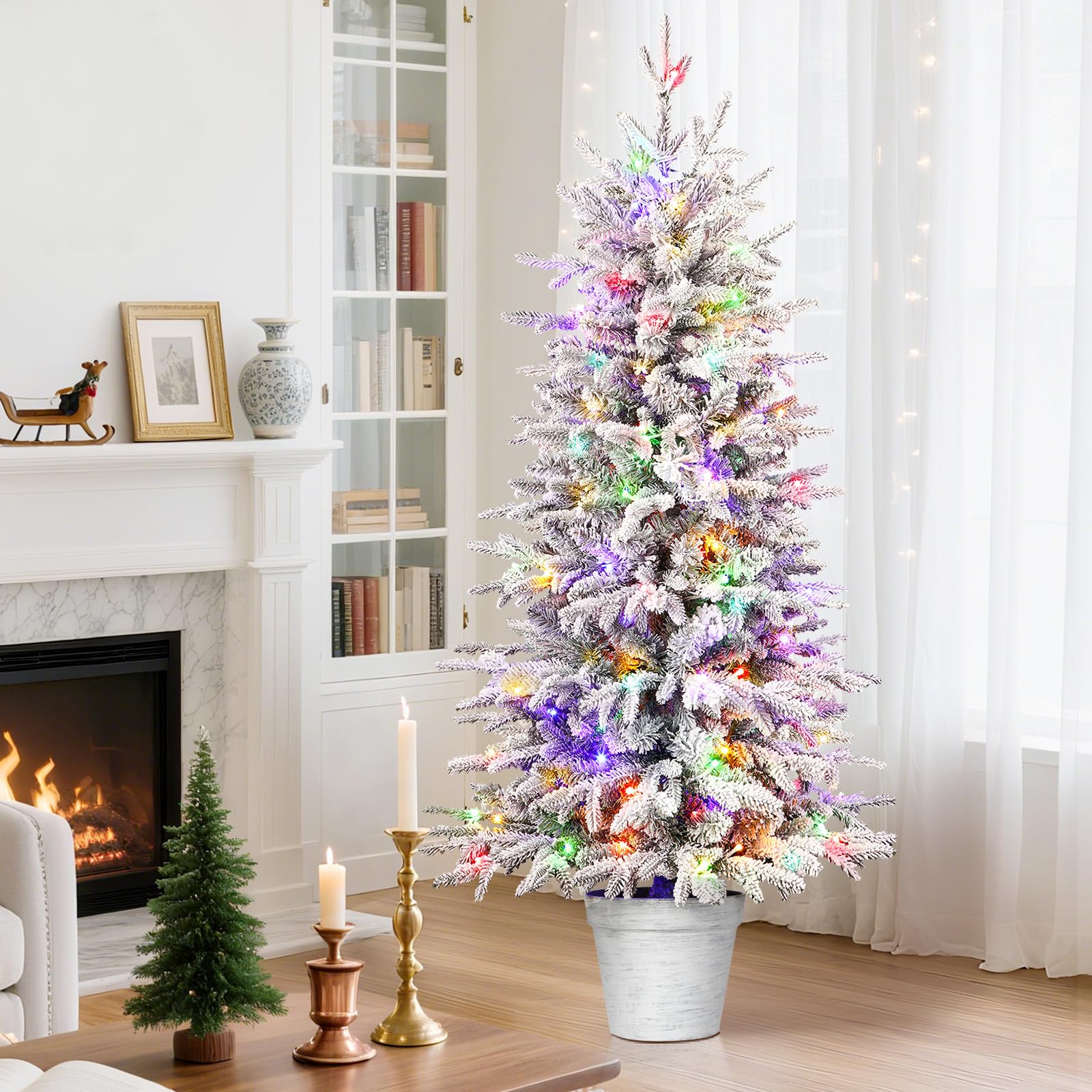 4ft Prelit Flocked Bennington Fir Artificial Christmas Tree with Multi-Color Lights