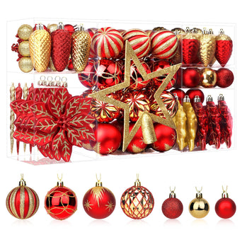 106 PCS Christmas Ball Ornaments Set Red & Gold