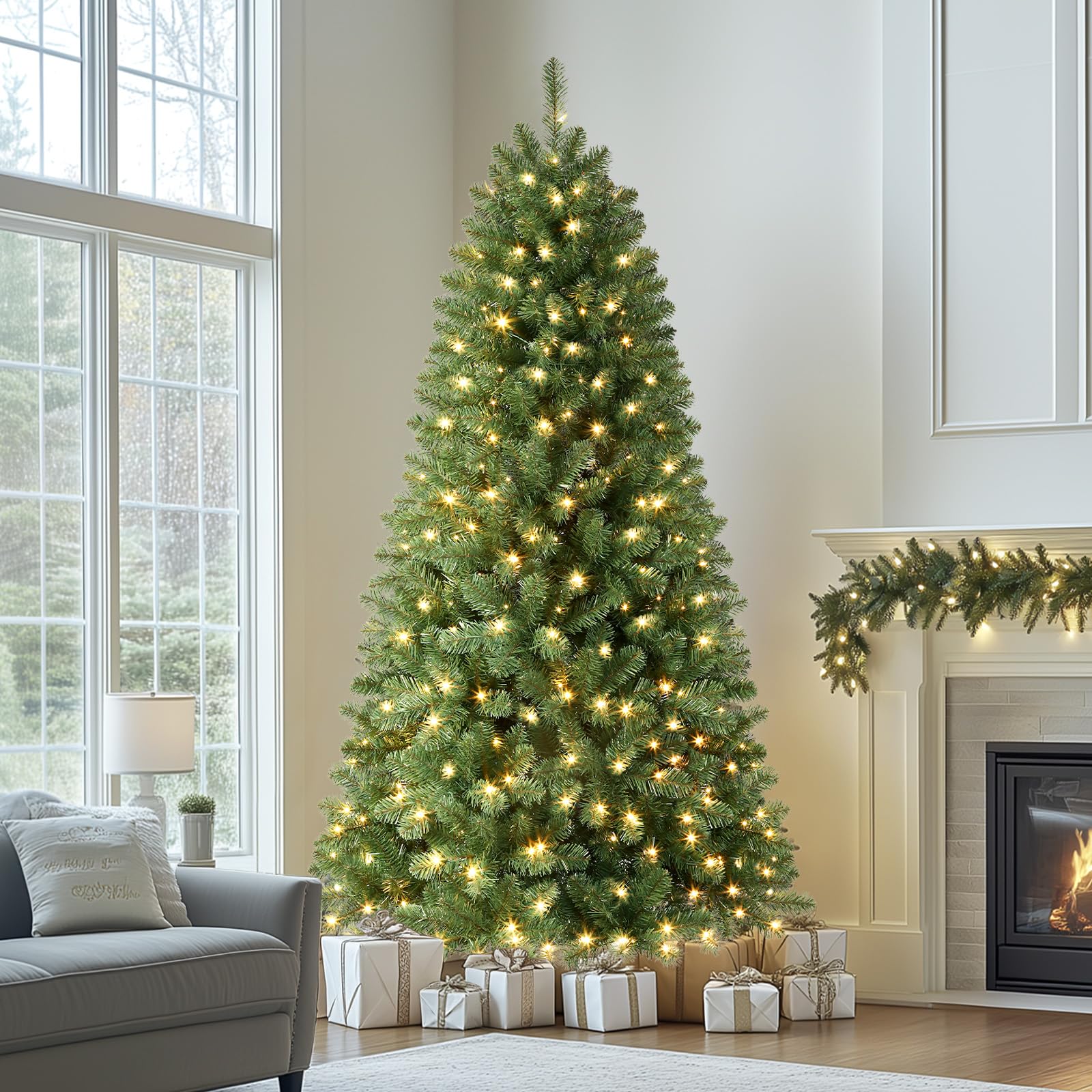 7.5ft Prelit 350 Warm White Lights 998 Branch Premium Artificial Hinged Christmas Tree-Green - SHareconn