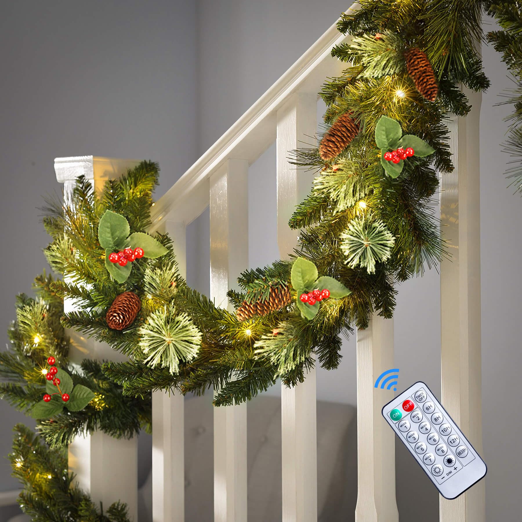 9FT Prelit Artificial Christmas Garland with Color Changing Lights and Timer by Remote Control - SHareconn