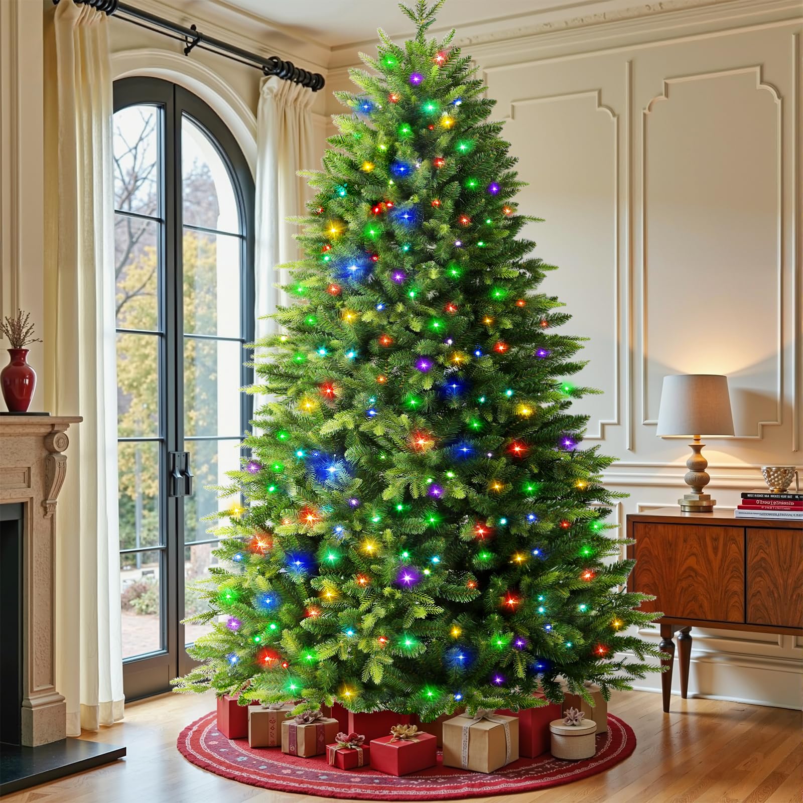 Pre-lit Fraser Fir Artificial Christmas Tree with RGB Lights 106 Modes Lights