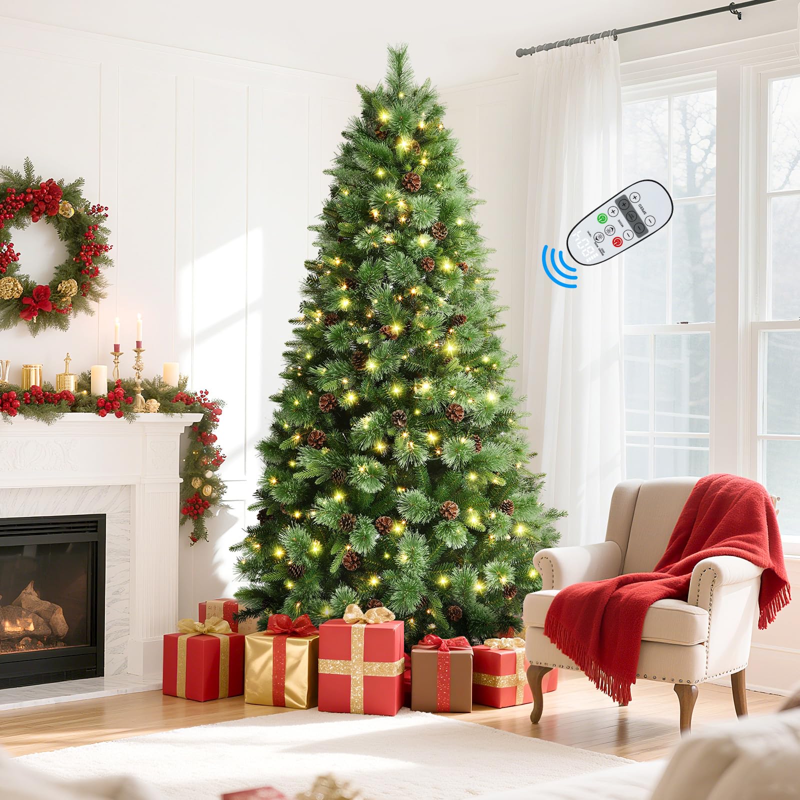 7.5ft Prelit Multi-Color Lights Carolina Pine Artificial Christmas Trees with Remote - SHareconn