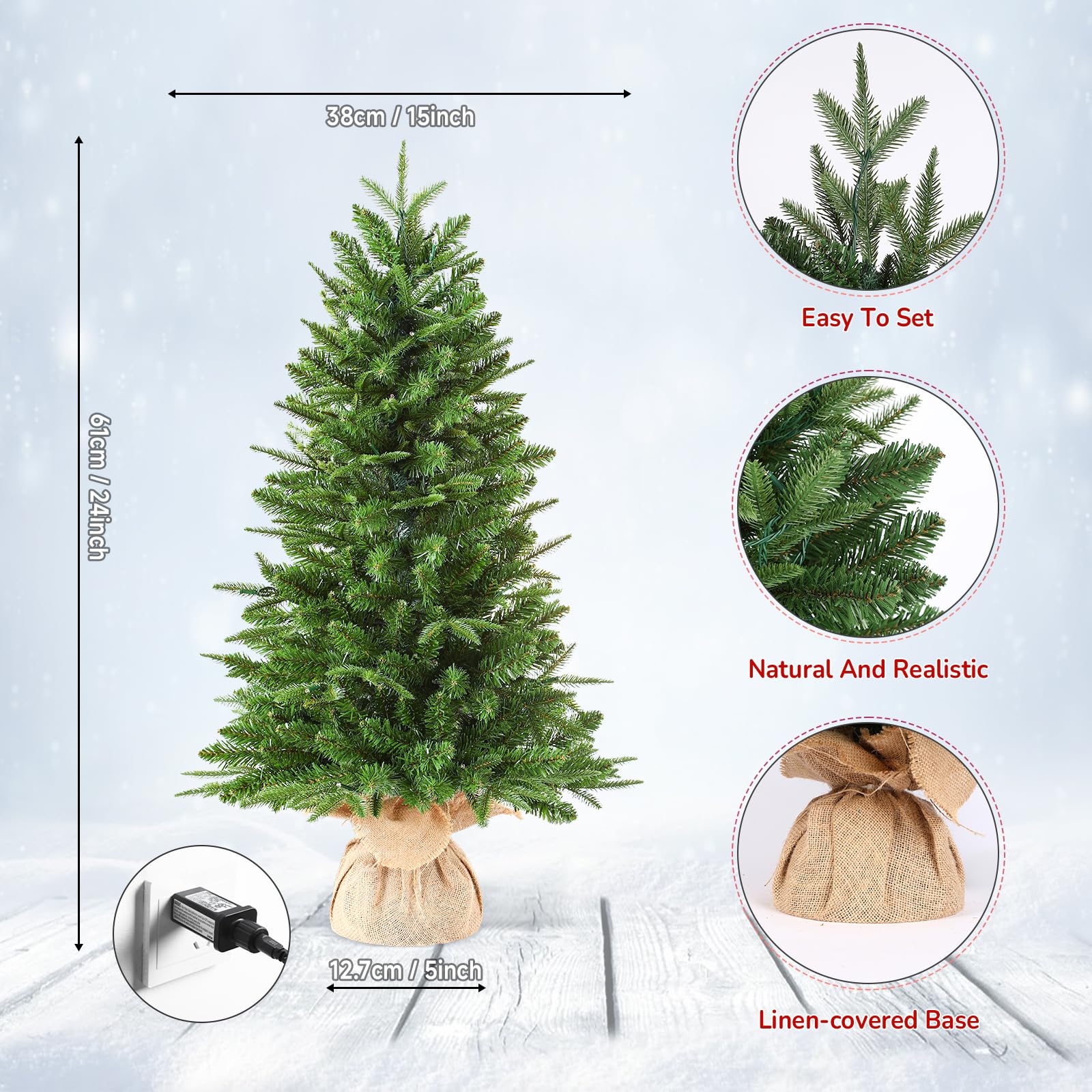 Small Mini Prelit Artificial Christmas Tree with Color LED Lights