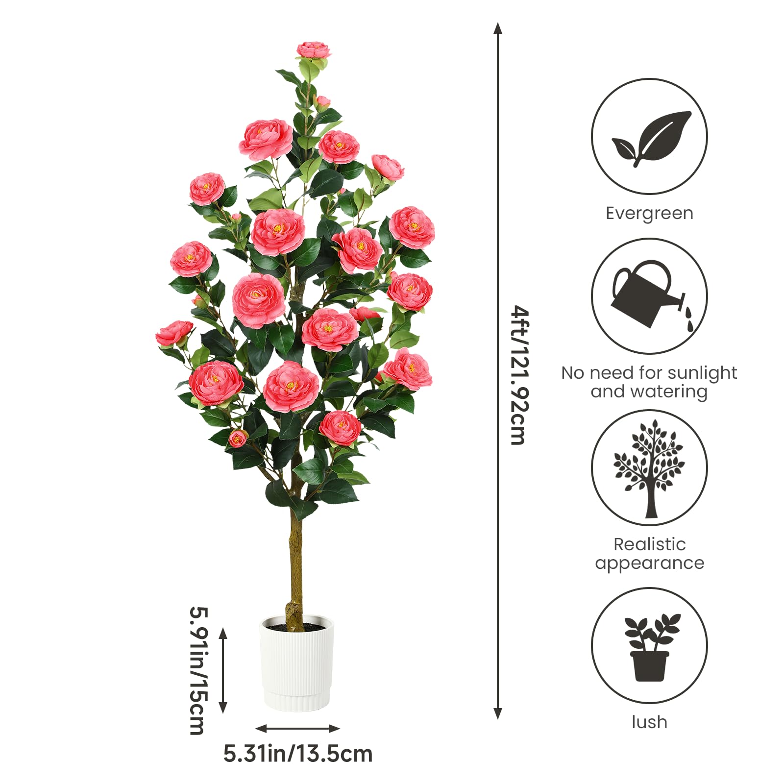 4FT Artificial Camellia Tree with 40 Pink Blooming Flowers Pink 2 Pack - SHareconn