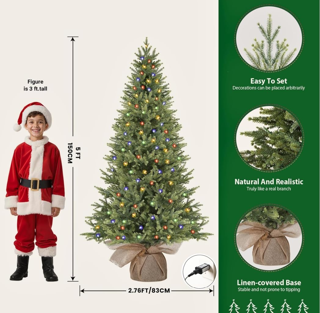 Realistic Artificial Small Tabletop Christmas Tree with Multi-Color Lights and Remote